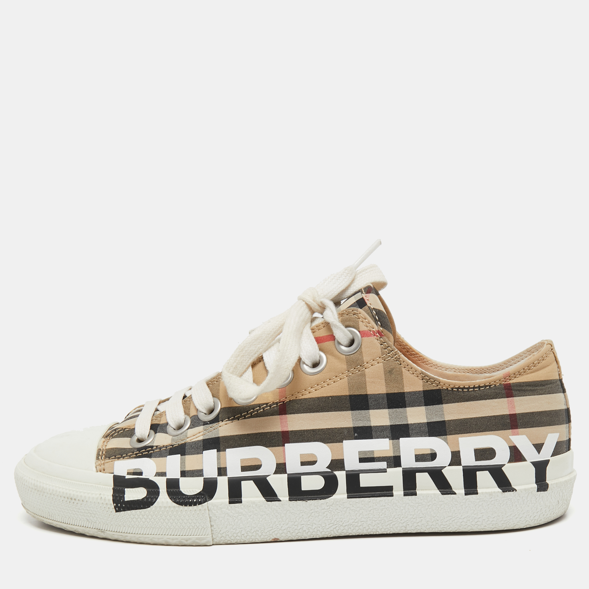 Burberry Beige/White Vintage Check Canvas and Rubber Larkhall Sneakers Size  37 Burberry | TLC