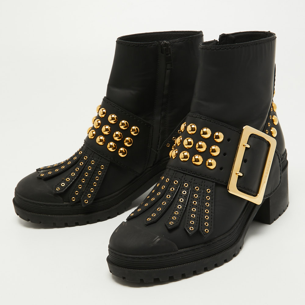 

Burberry Black Leather Studded Whitchester Ankle Boots Size