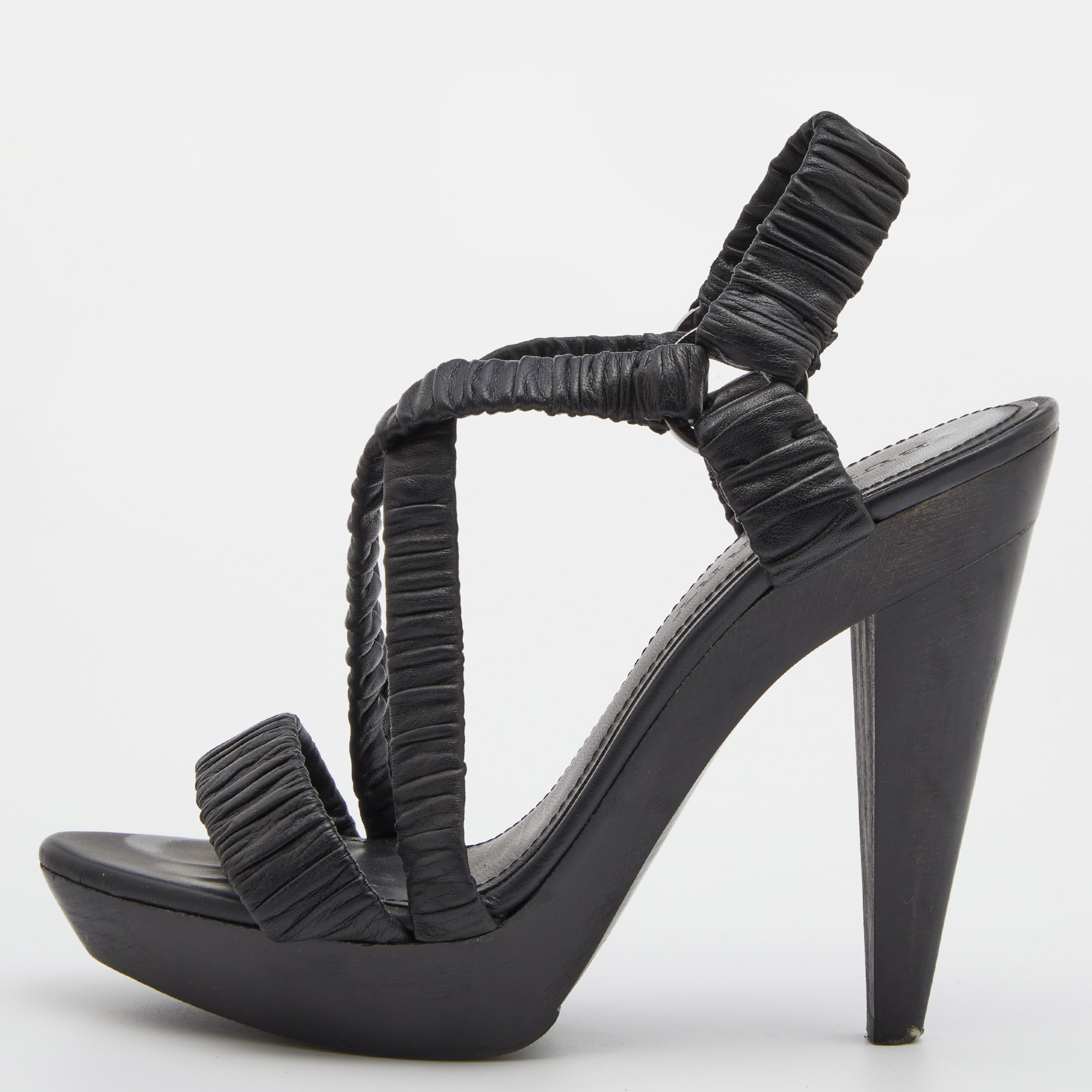 

Burberry Black Leather Cross Strap Platform Ankle Strap Sandals Size