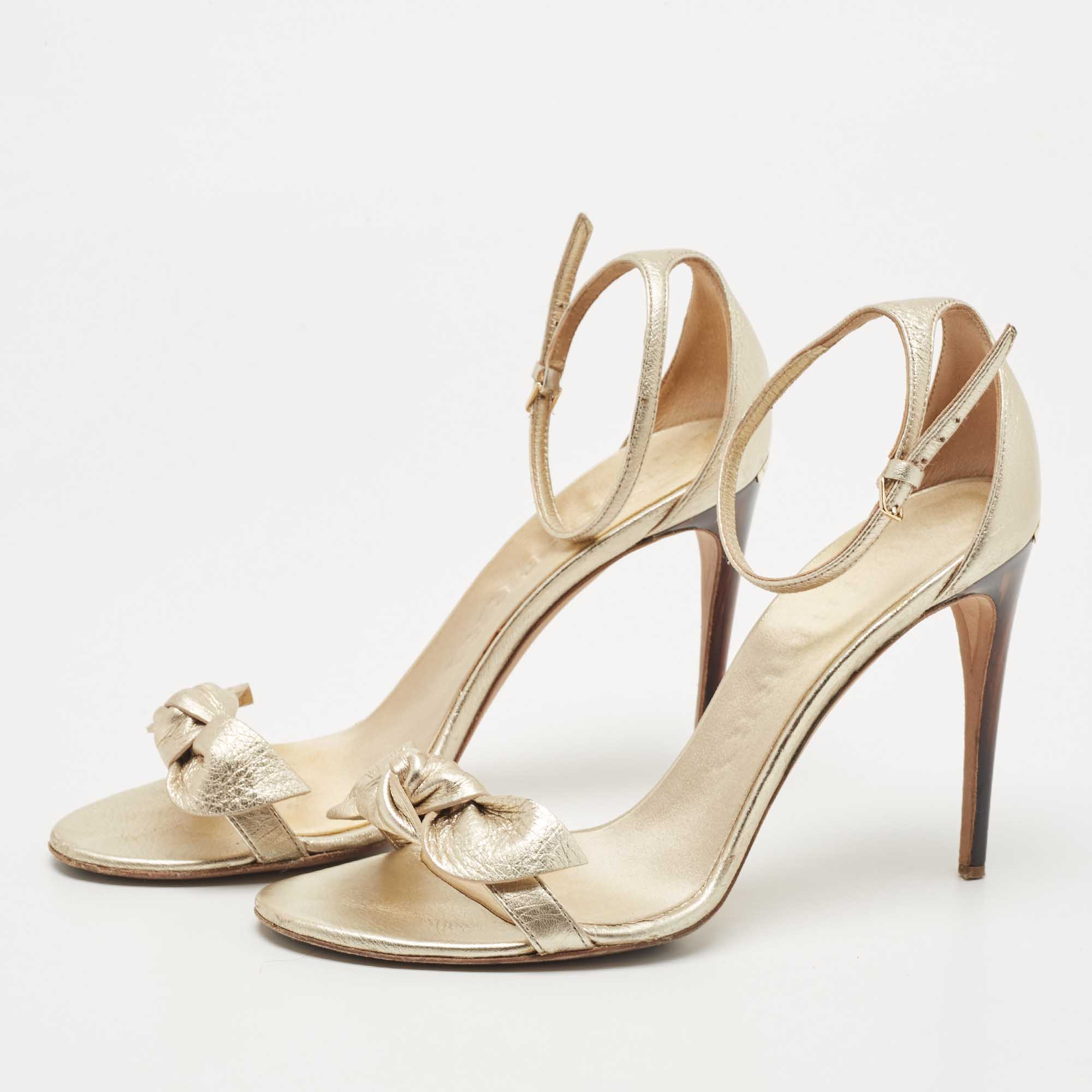 

Burberry Metallic Gold Leather Bow Ankle Strap Sandals Size