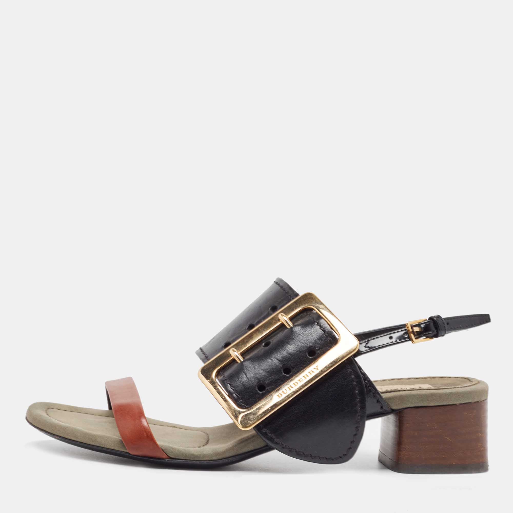 

Burberry Two Tone Leather Slingback Sandals Size, Black