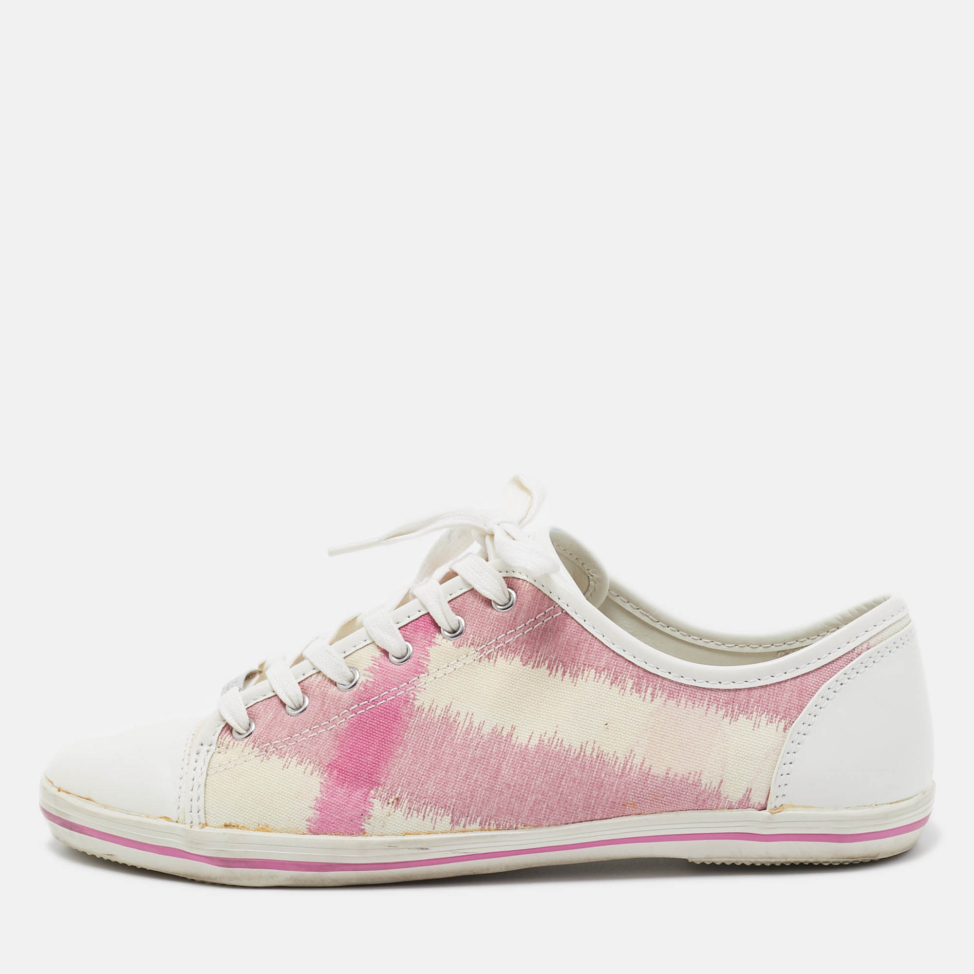 Pre-owned Burberry Pink/white Leather And Canvas Cap Toe Low Top Sneakers Size 41