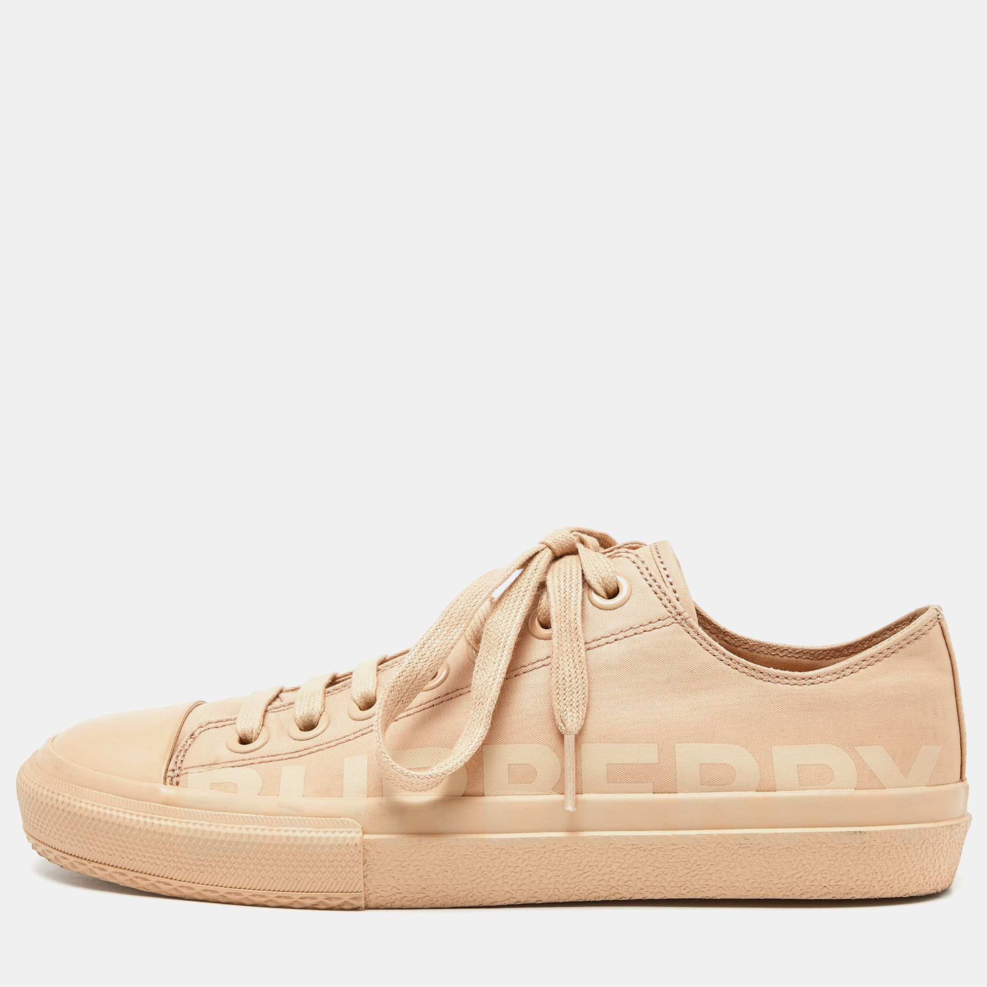 Pre-owned Burberry Beige Logo Print Canvas Sneakers Size 39