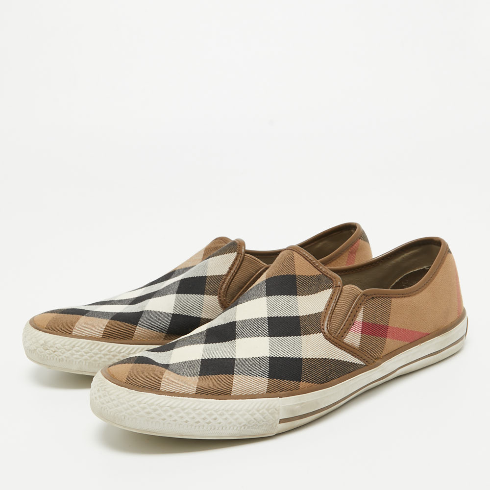 

Burberry Brown/Beige House Check Canvas Slip On Sneakers Size