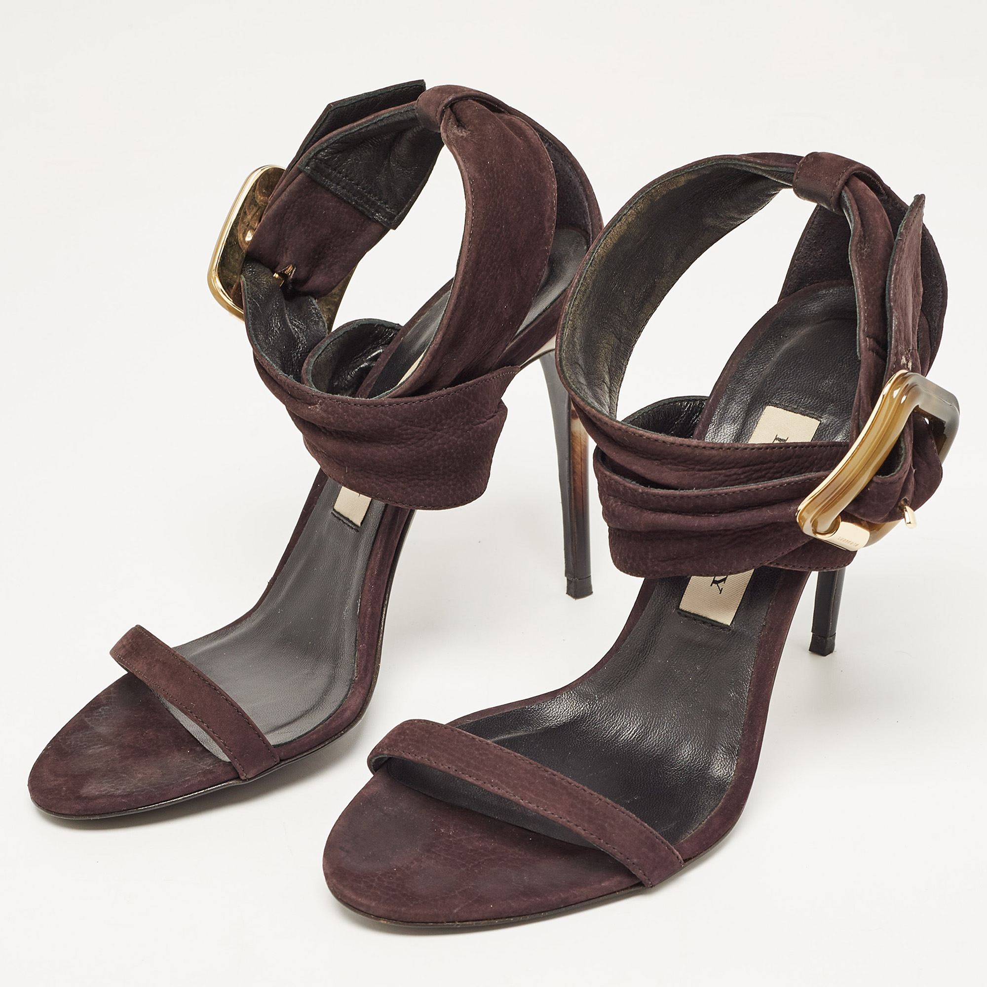 

Burberry Purple Suede Buckle Ankle Wrap Sandals Size