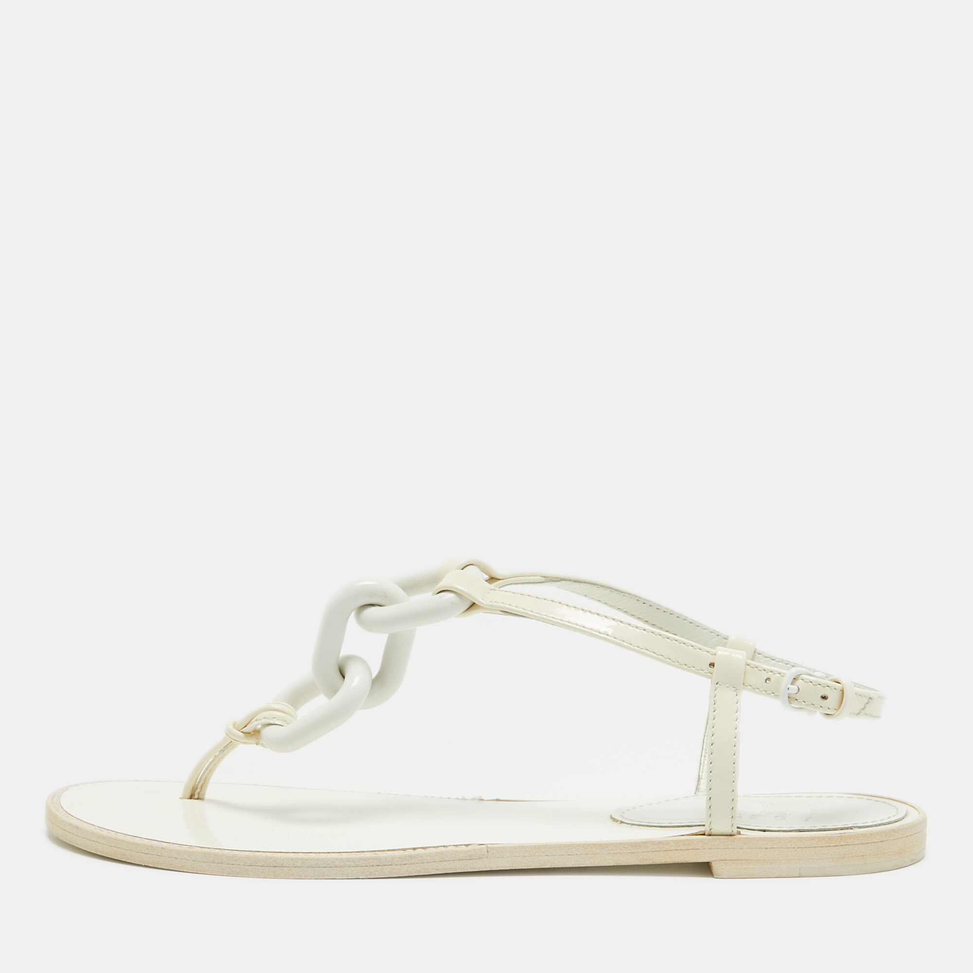 

Burberry Patent Leather White Thong Slingback Sandals Size