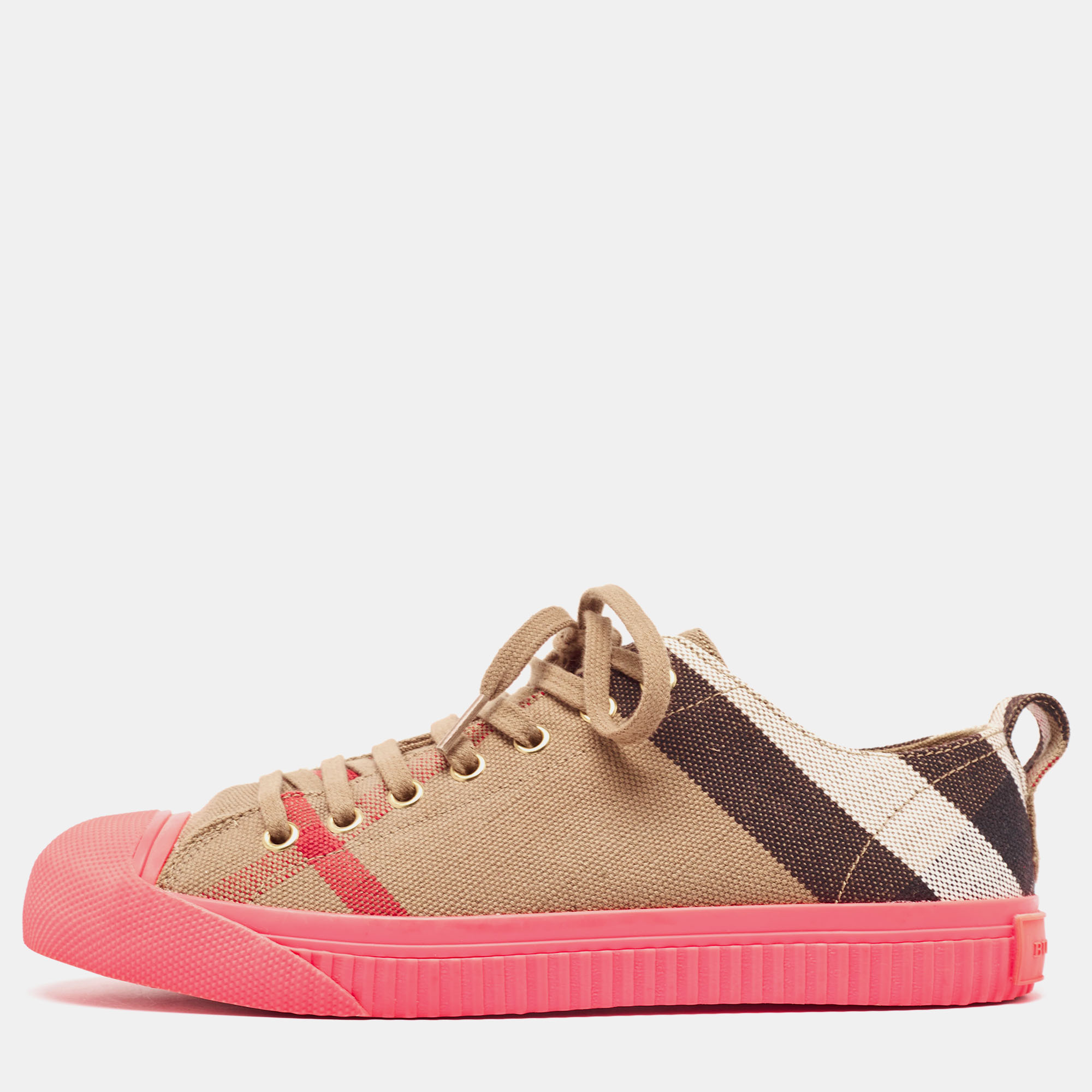 

Burberry Pink/Beige Check Canvas And Rubber Low Top Sneakers Size, Brown