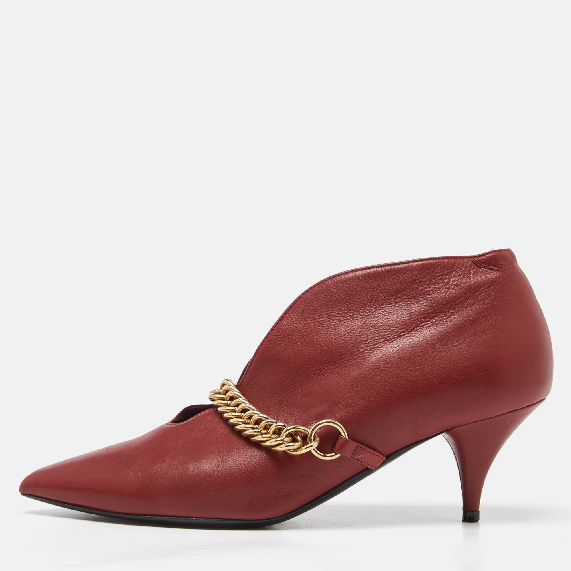 

Burberry Red Leather Bronwen Chain Embellished Pointed Toe Ankle Booties Size