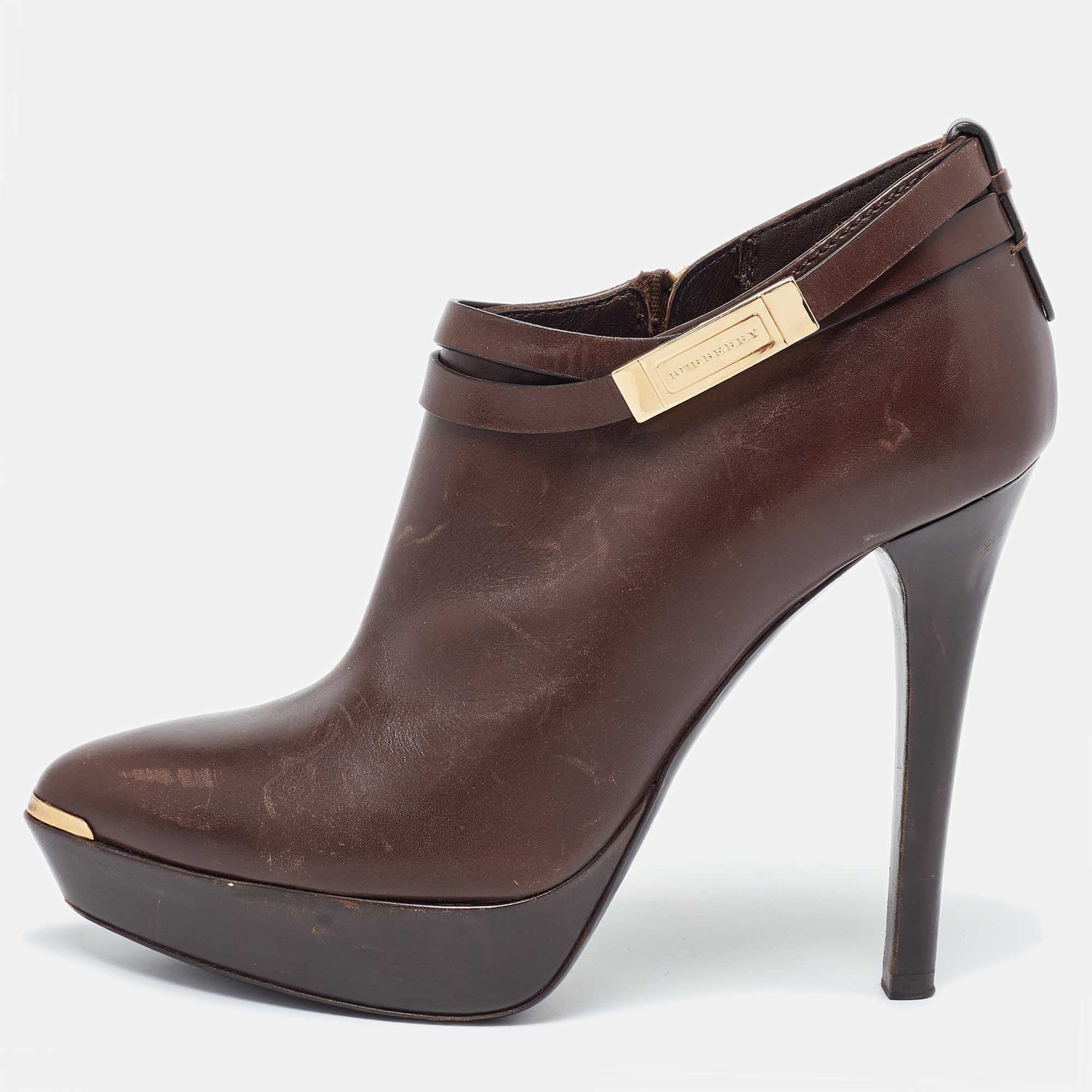 

Burberry Brown Leather Platform Ankle Booties Size