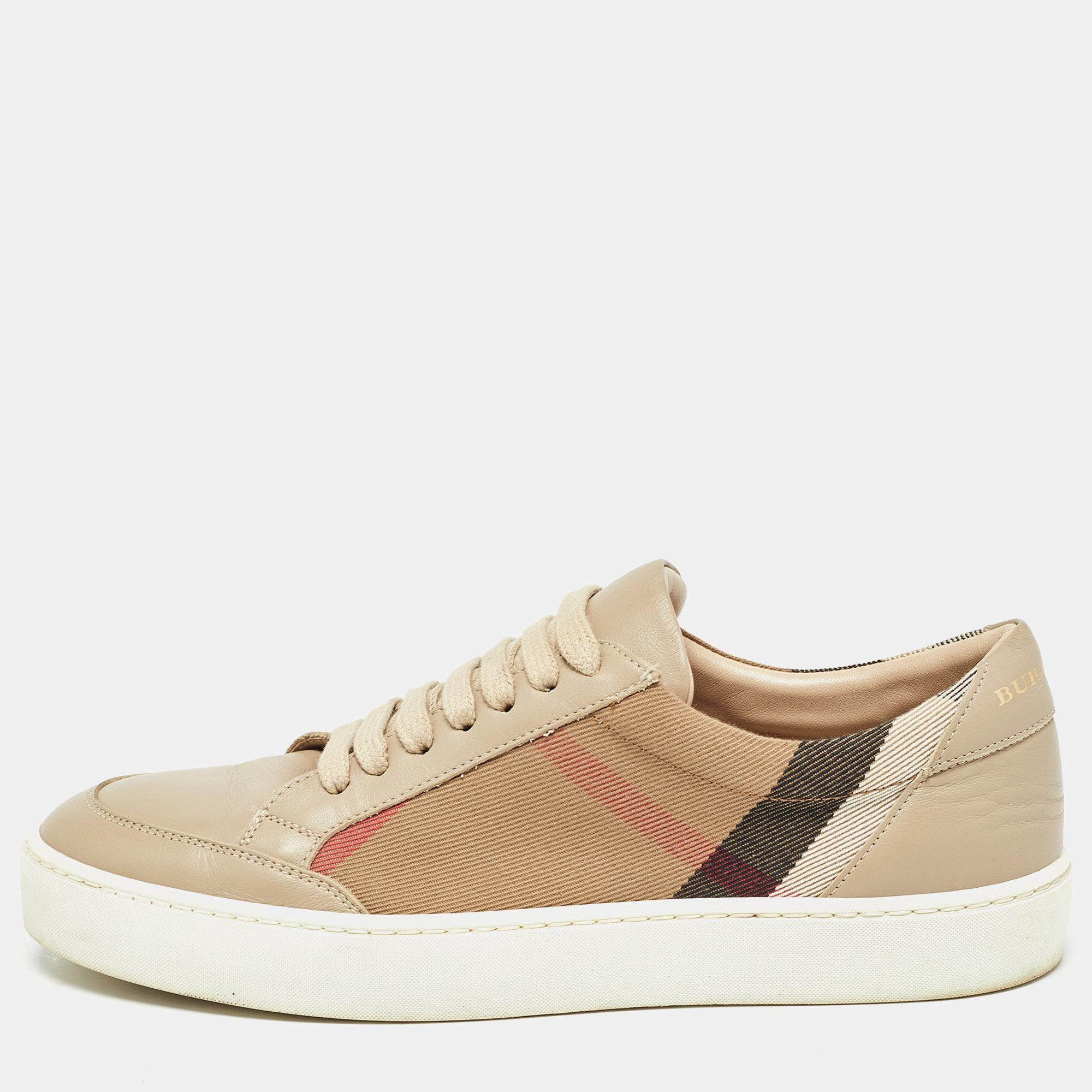 

Burberry Brown House Check Canvas and Leather Low-Top Sneakers Size