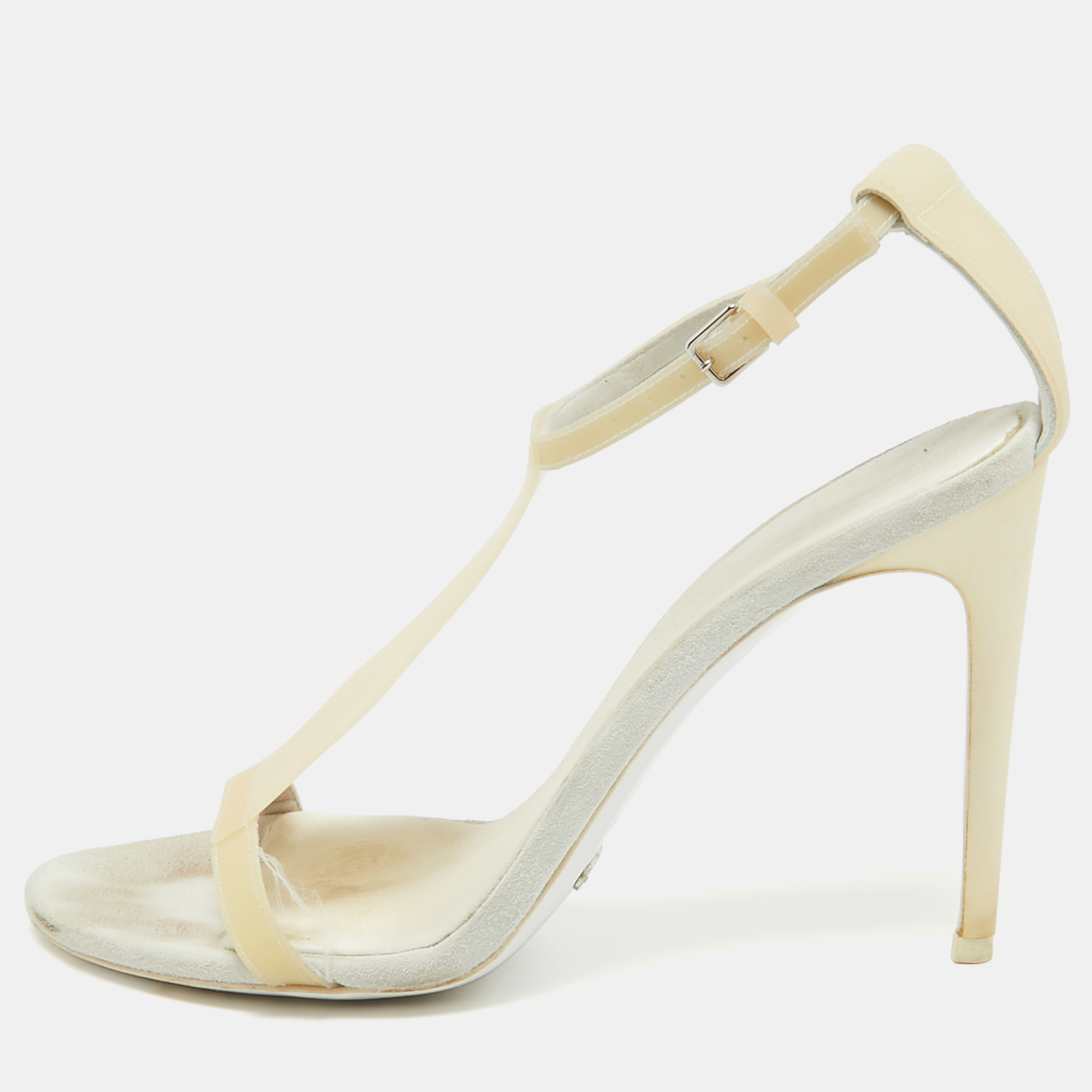 

Burberry Cream PVC and Suede Ankle Strap Sandals Size
