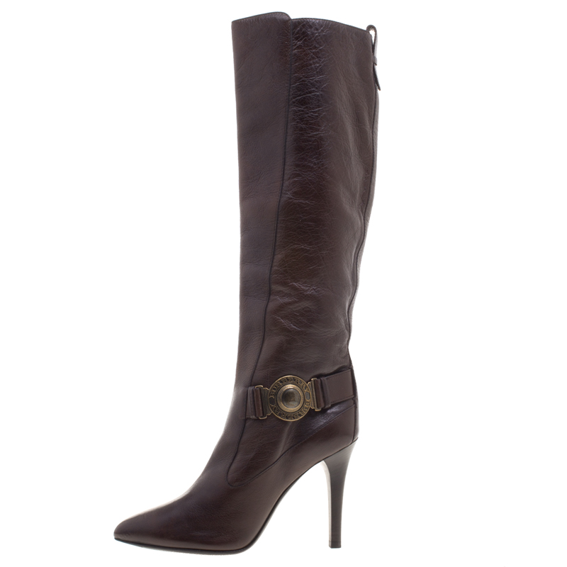 Burberry Brown Leather Pointed Toe Knee Length Boots Size Burberry Brown Leather Pointed Toe Knee Length Boots Size