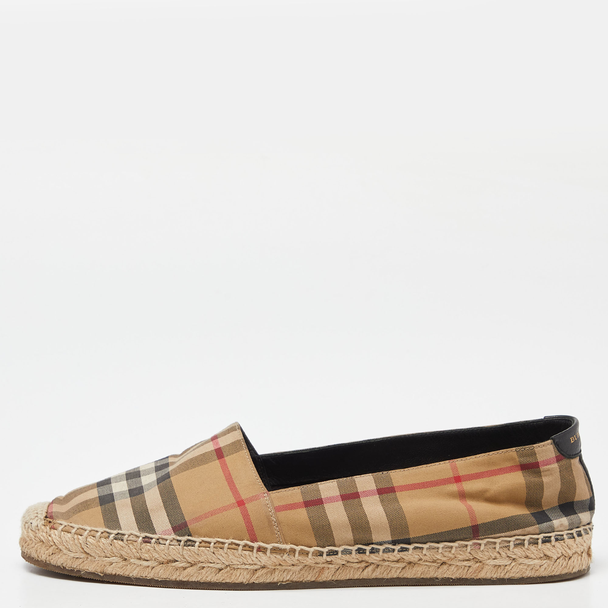

Burberry Beige/Black House Check Fabric Espadrille Flats Size