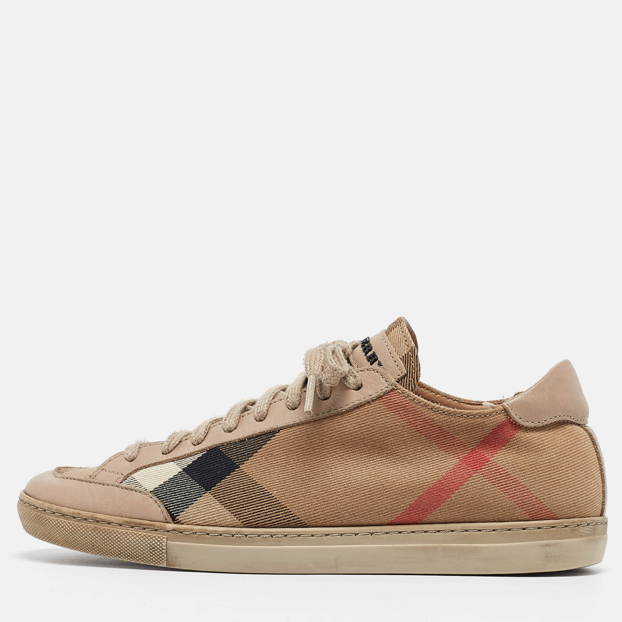 

Burberry Beige Nova Check and Leather Low Top Sneakers Size
