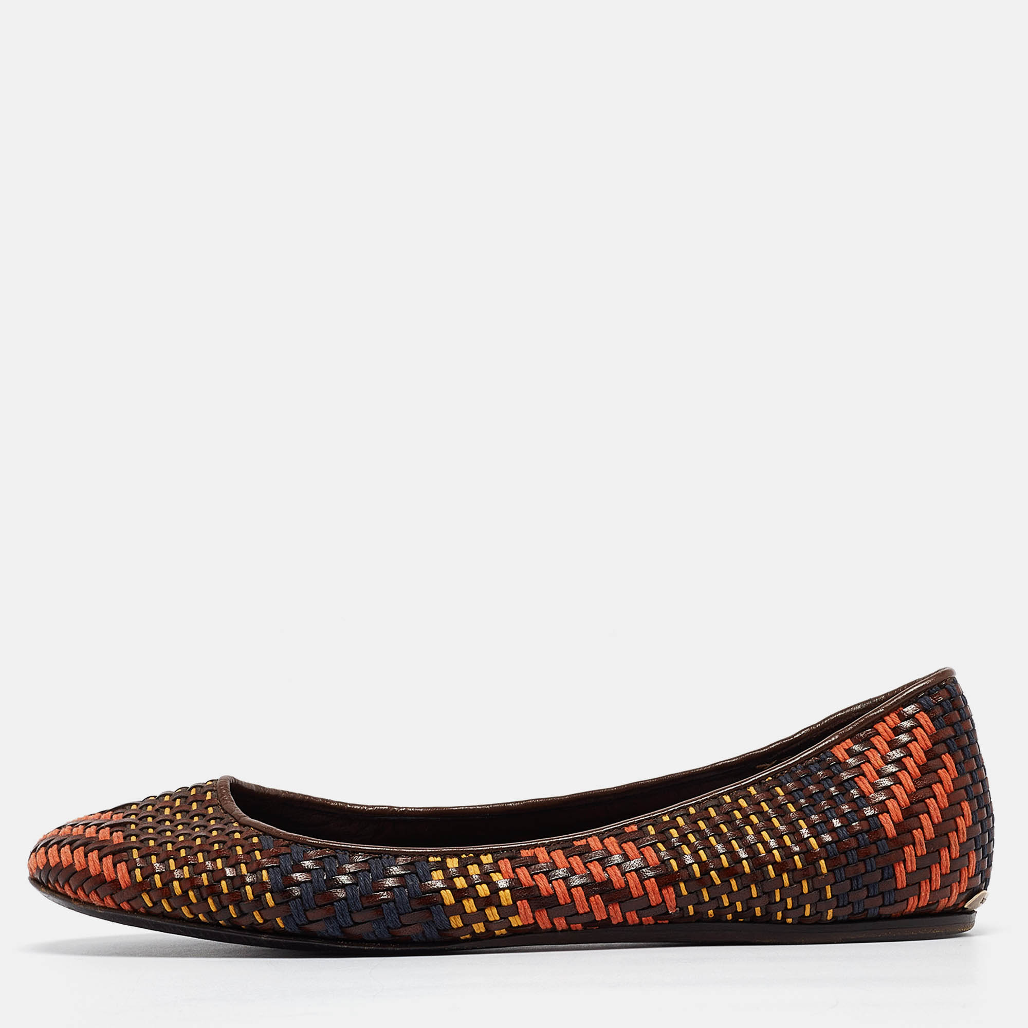 

Burberry Multicolor Woven Leather Ballet Flats Size, Brown