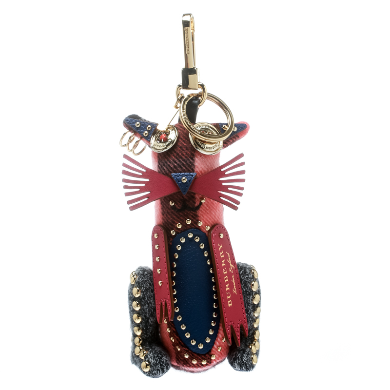 مملوكة مسبقًا دلاية حقيبة / ميدالية مفاتيح بربري روفوس القط مزخرفة كشمير