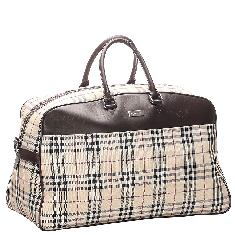 

Burberry Brown House Check Canvas And Leather Travel Bag, Beige