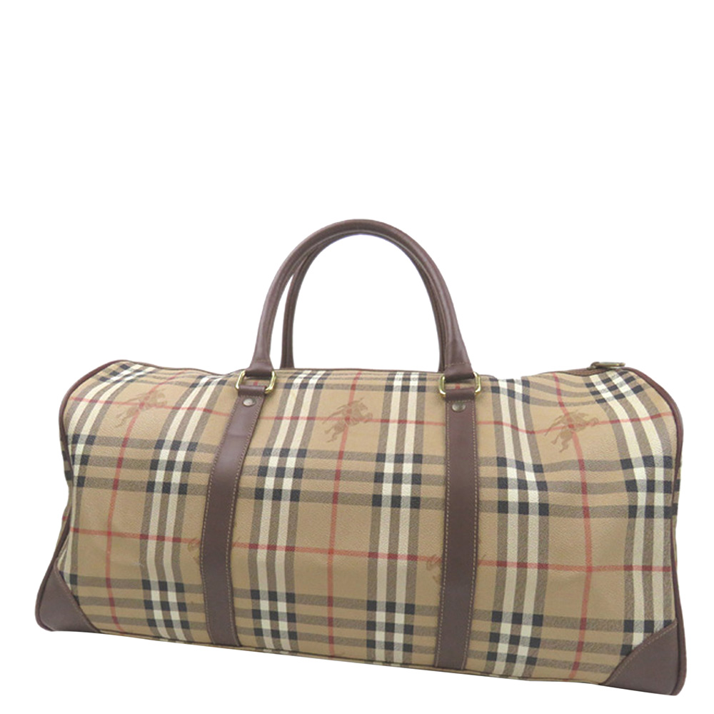 

Burberry Brown Haymarket Check Leather Travel Bag, Beige