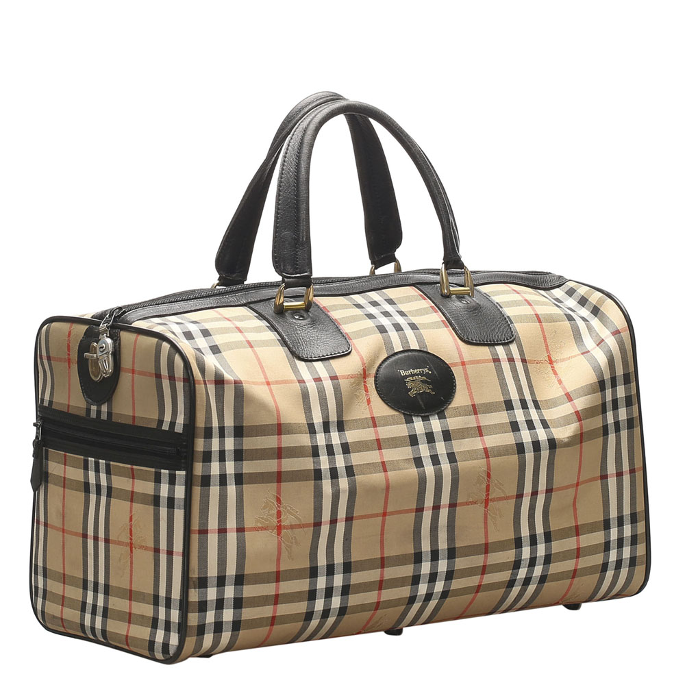 

Burberry Brown Haymarket Check Canvas Travel Bag, Beige