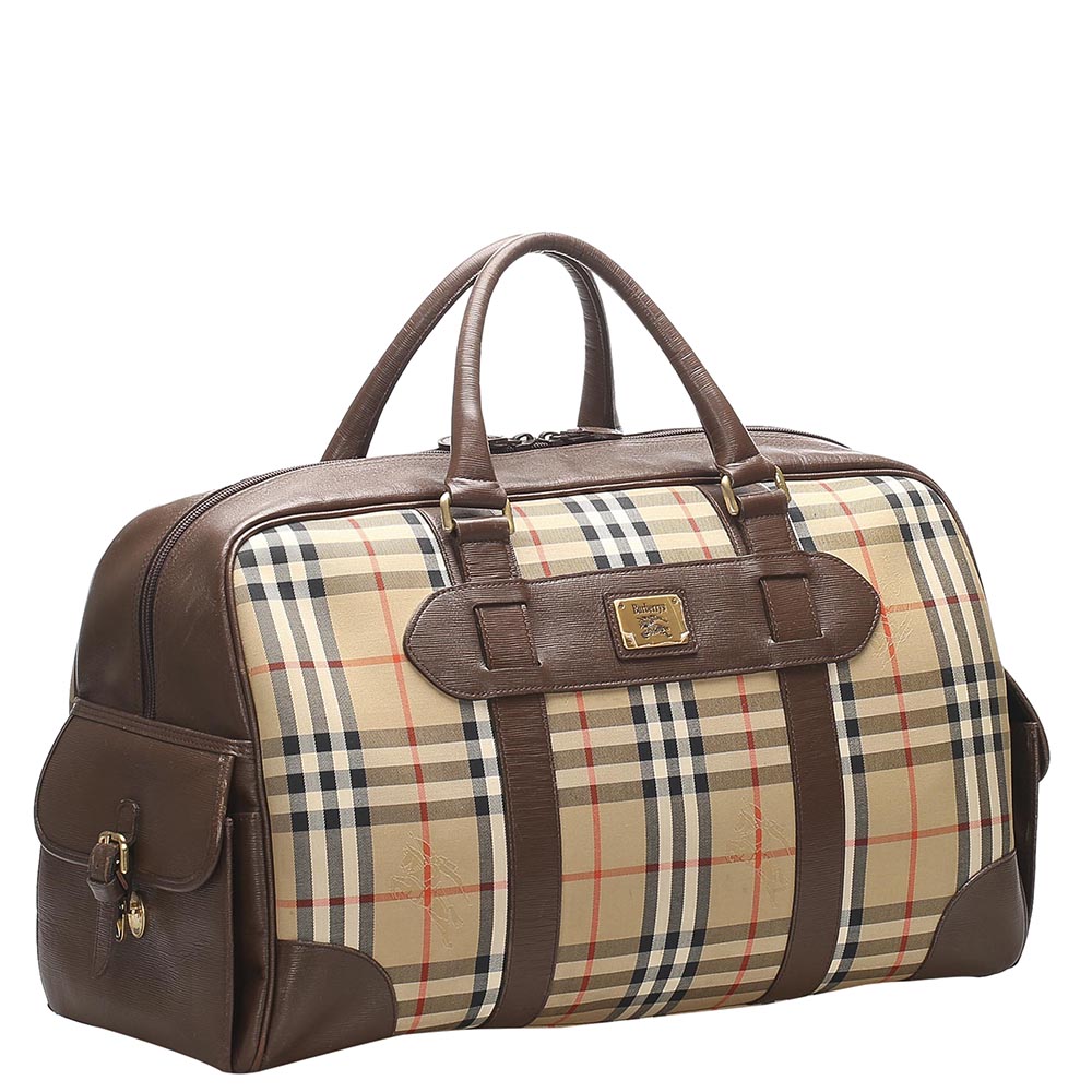 

Burberry Brown Haymarket Check Canvas Travel Bag, Beige