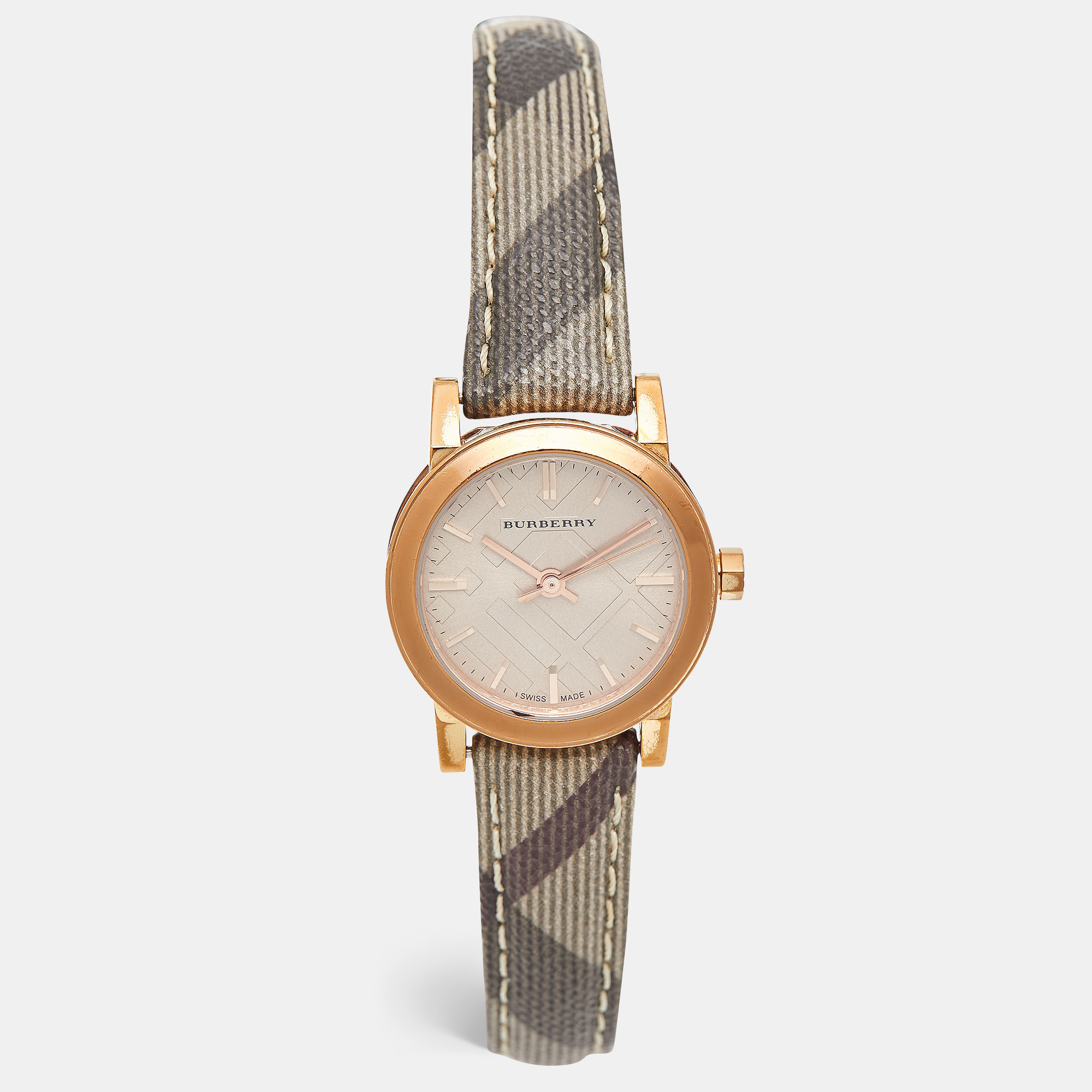 

Burberry Rose Gold PVD Coated Stainless Steel Canvas Leather The City BU9236 Women's Wristwatch, Beige