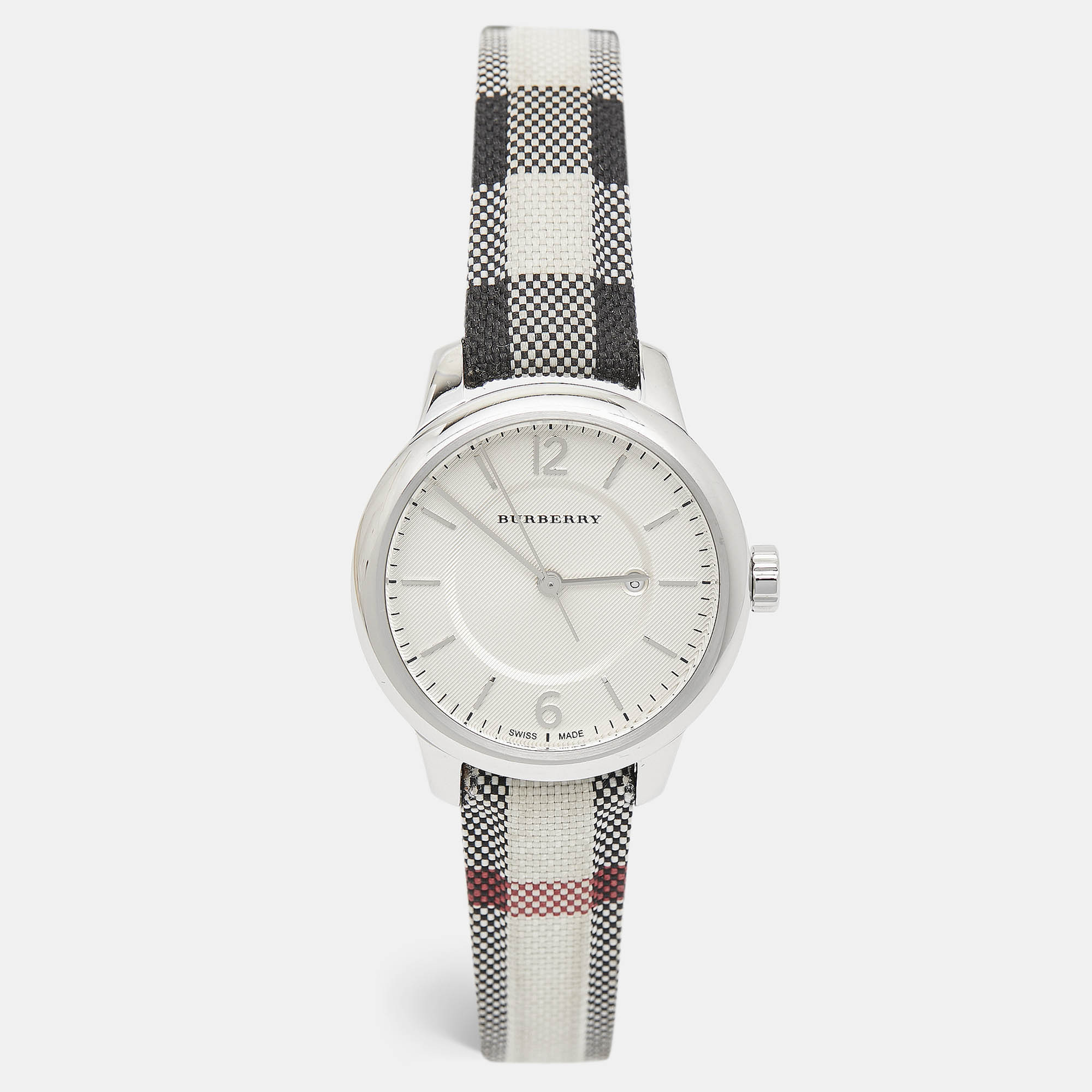 

Burberry Silver Stainless Steel Leather Canvas The Classic BU10103 Women's Wristwatch, Multicolor