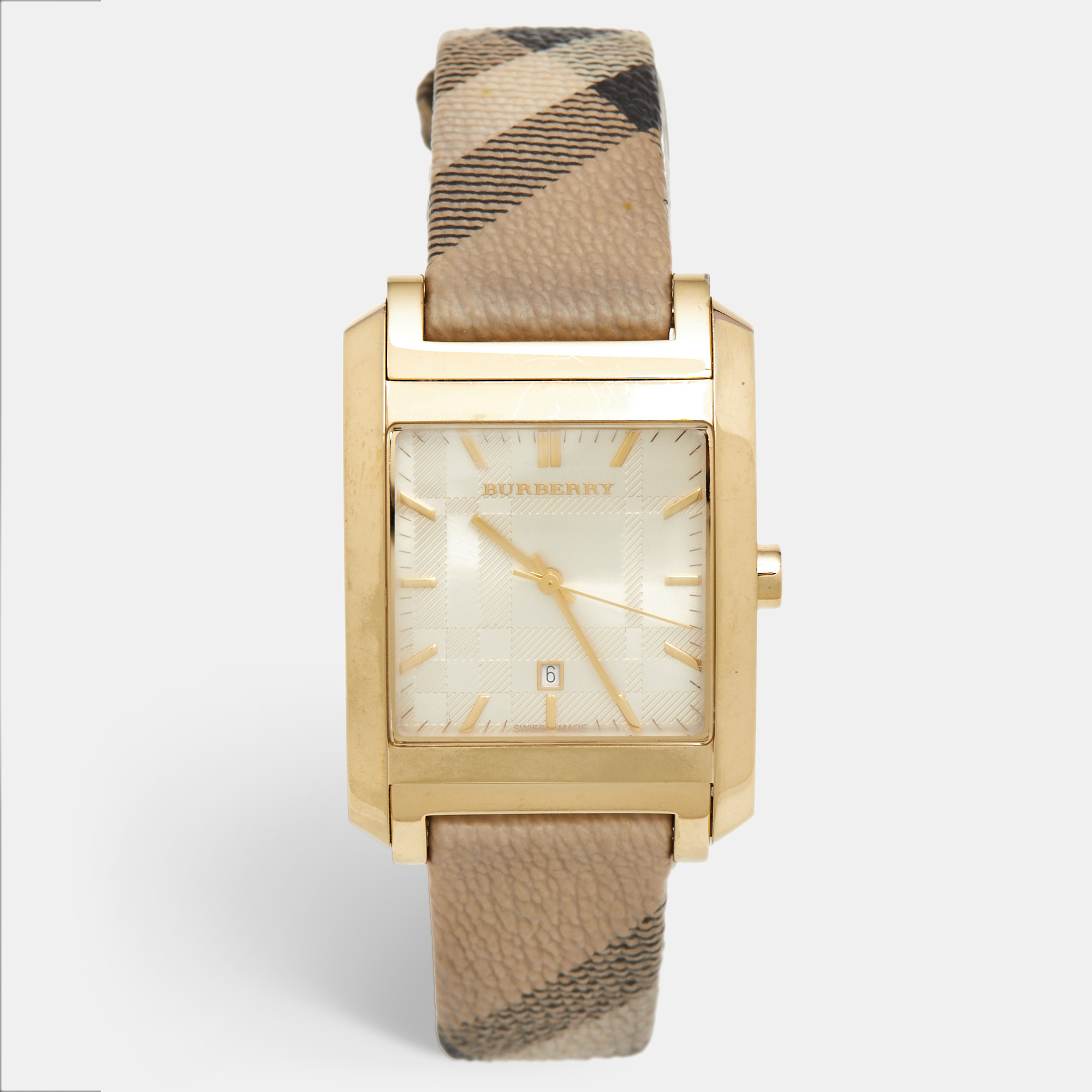 

Burberry Champagne Gold Plated Stainless Steel Canvas Nova Check BU1579 Unisex Wristwatch