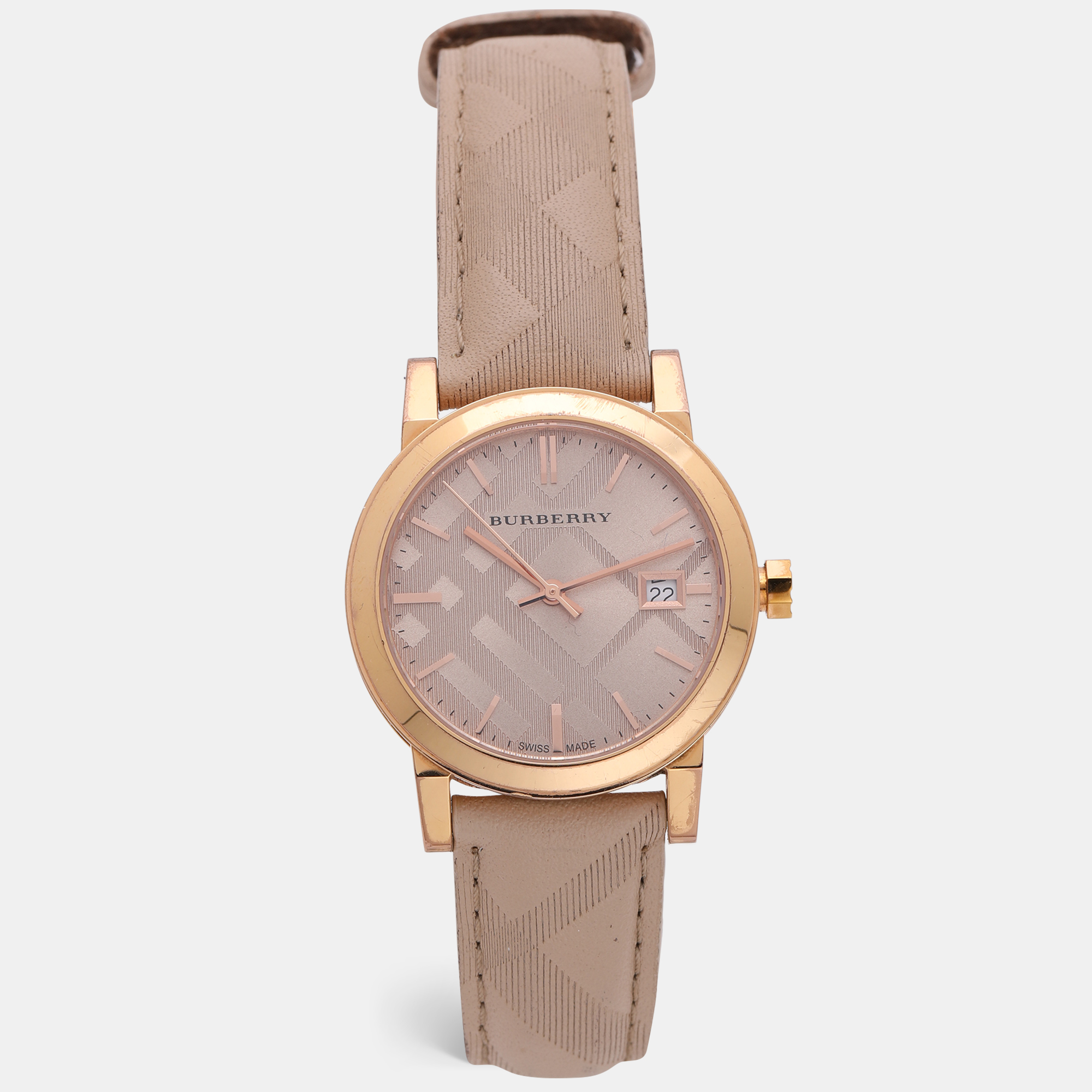 

Burberry Beige Rose Gold Plated Stainless Steel Leather BU9014 Women's Wristwatch