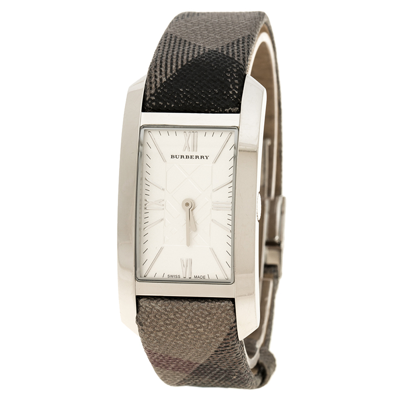 Pre Owned Burberry Silver White Stainless Steel Heritage BU1114 Women's Wristwatch 25 mm