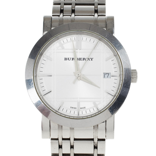 Pre Owned Burberry White Stainless Steel Women's Wristwatch 38 MM