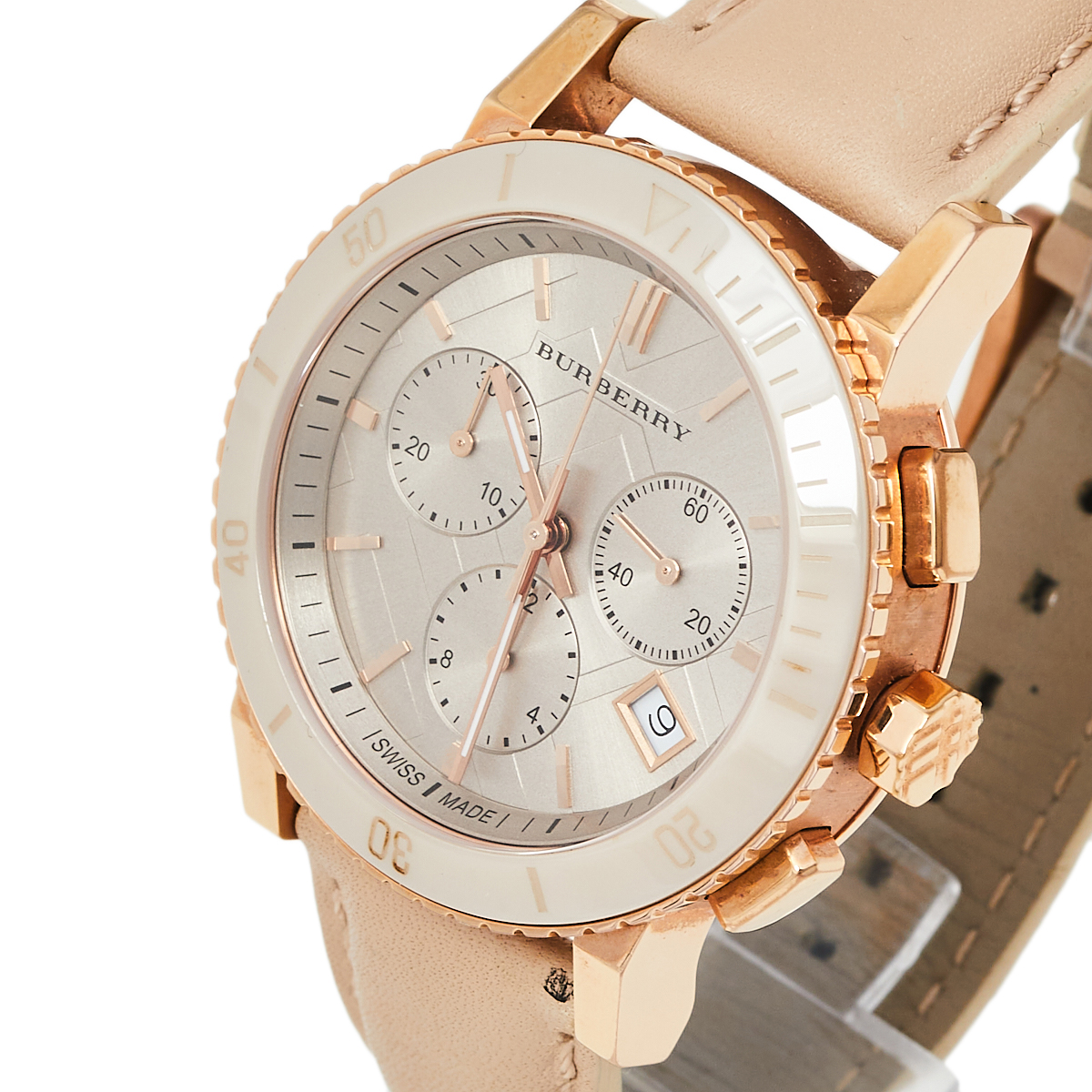 

Burberry Beige Rose Gold Plated Stainless Steel Leather BU9704 Unisex Wristwatch