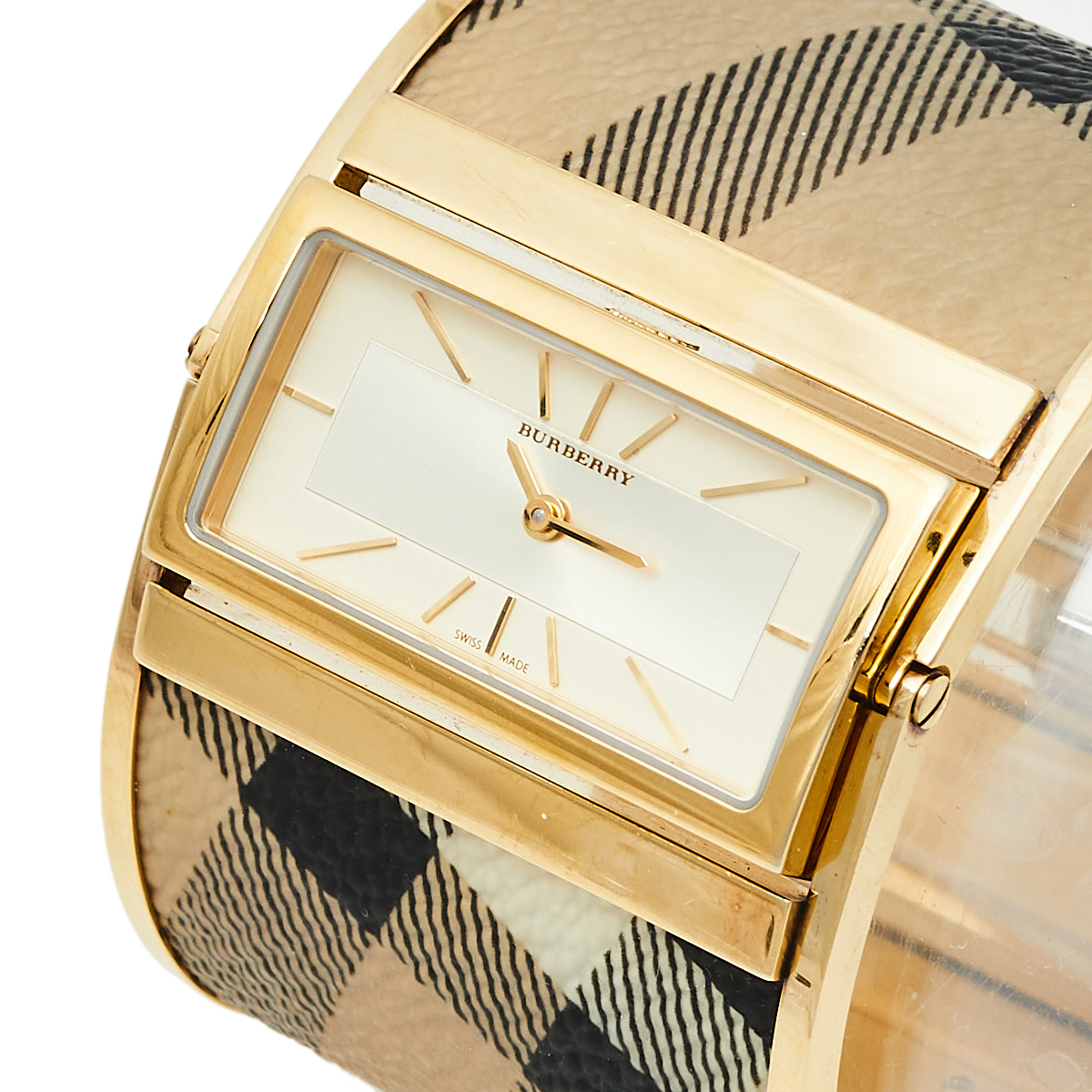 

Burberry Gold Plated Stainless Steel Canvas Reversible Check BU4934 Women's Wristwatch
