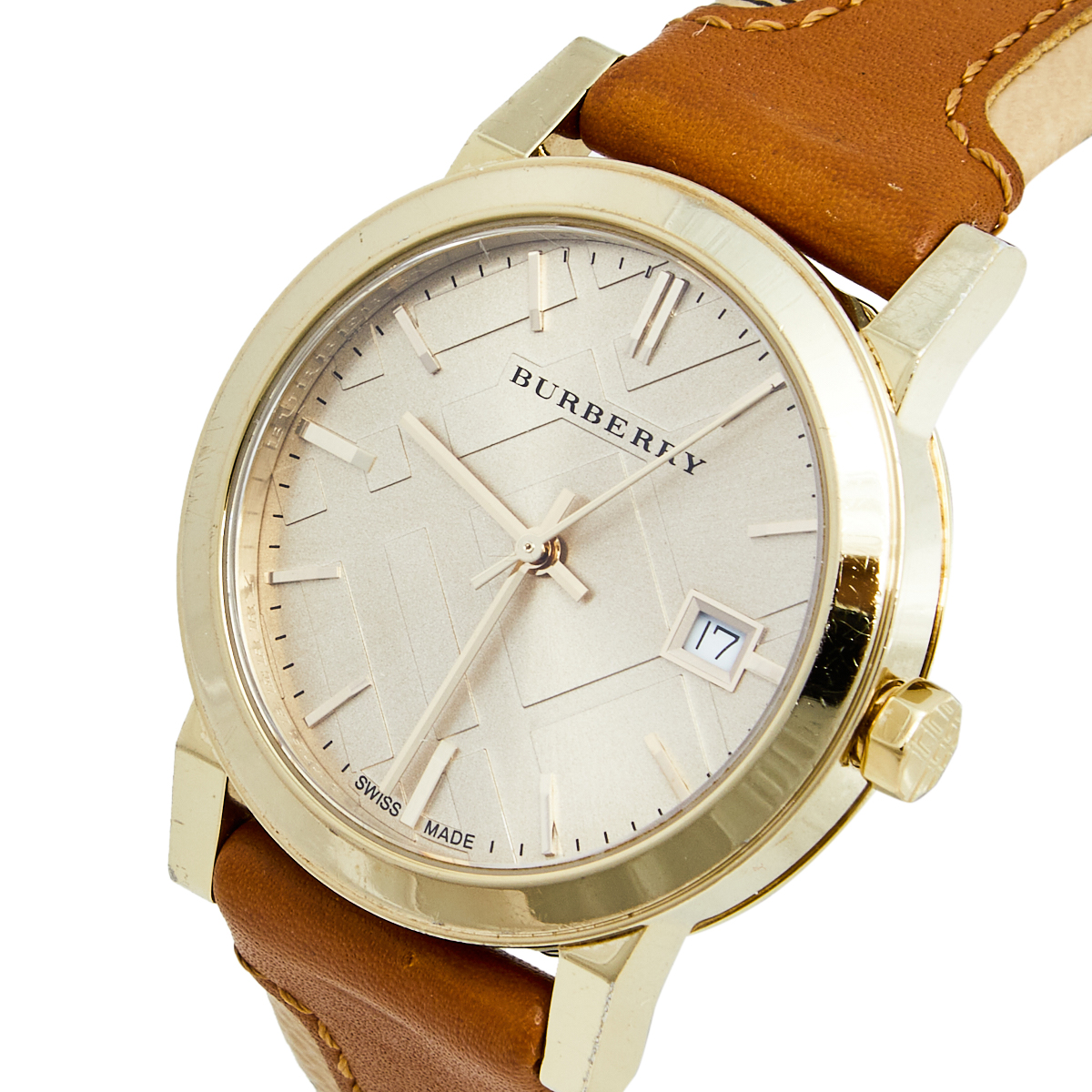 

Burberry Champagne Yellow Gold Plated Stainless Steel Leather The City BU9133 Women's Wristwatch