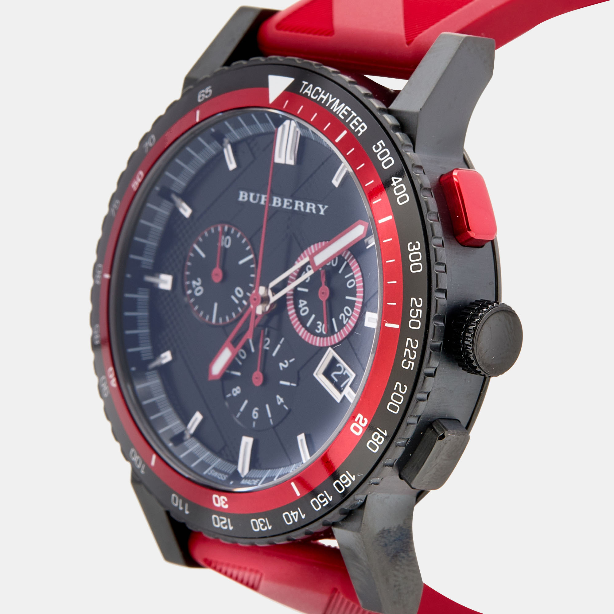 

Burberry Black PVD Coated Stainless Steel Rubber The City BU9805 Men's Wristwatch, Red
