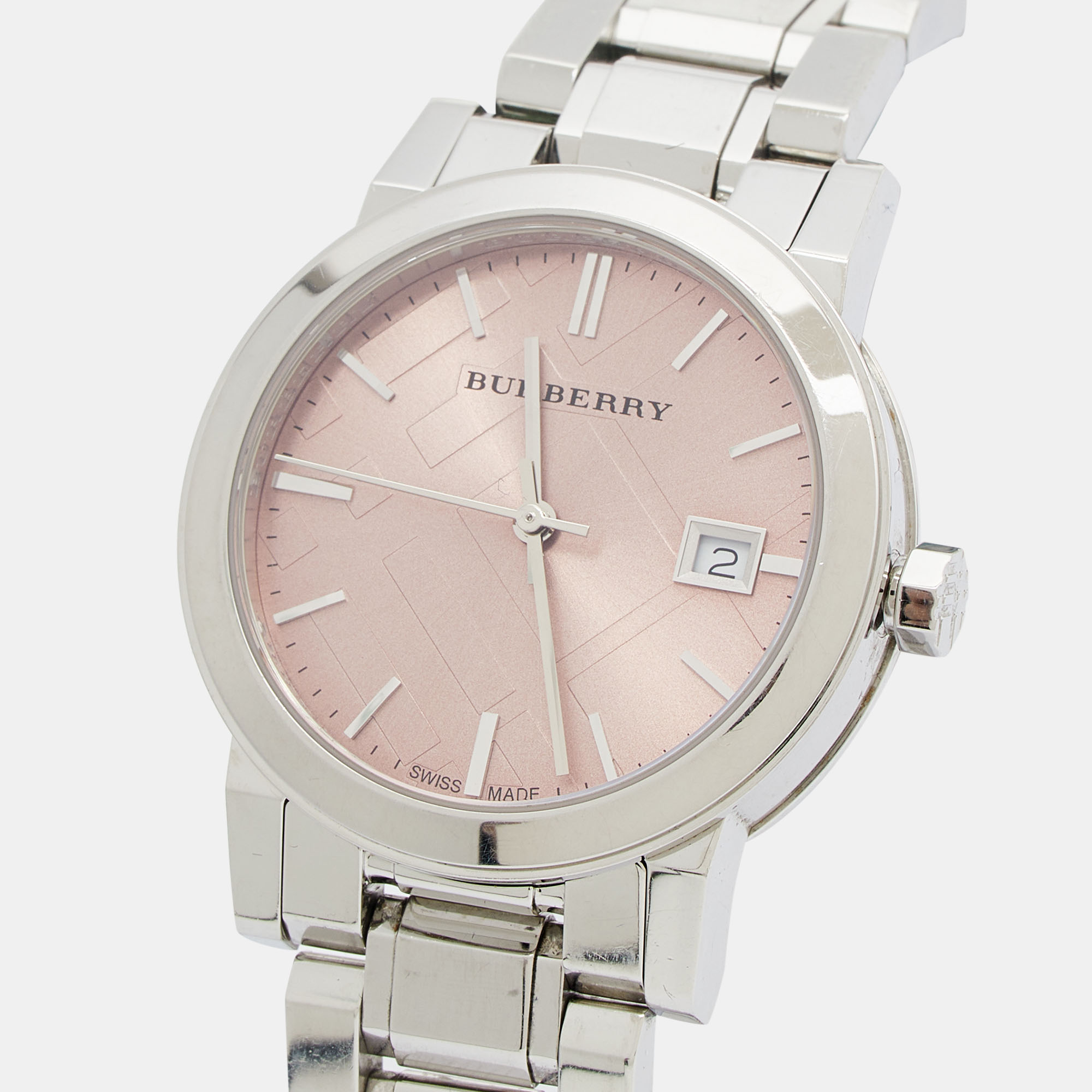 

Burberry Pink Stainless Steel The City BU9124 Women's Wristwatch, Silver