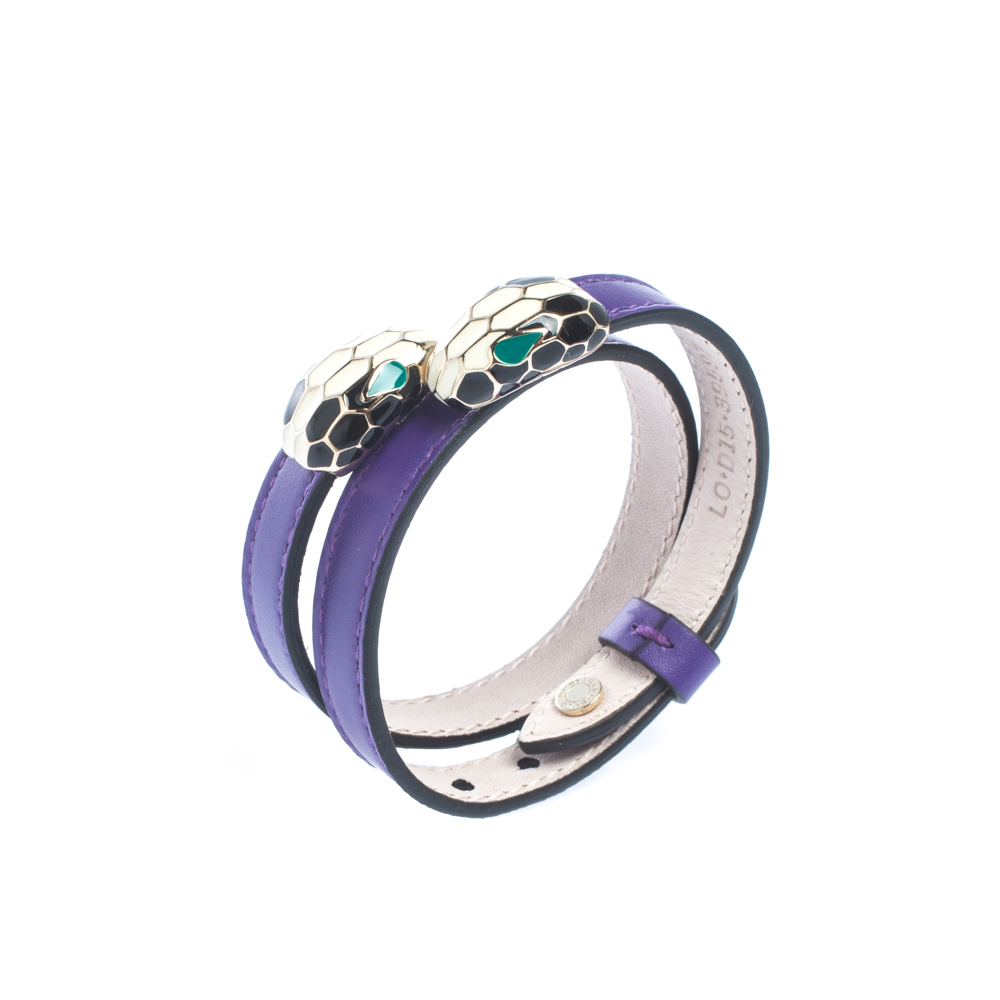 

Bvlgari Serpenti Forever Enamel Purple Leather Gold Plated Double Wrap Bracelet