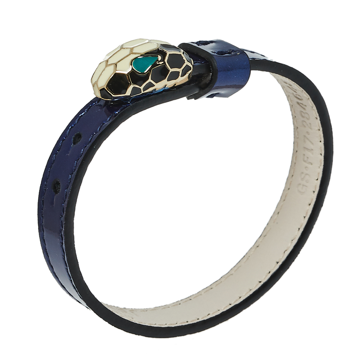 

Bvlgari Serpenti Forever Enamel Gold Plated Metallic Blue Leather Bracelet