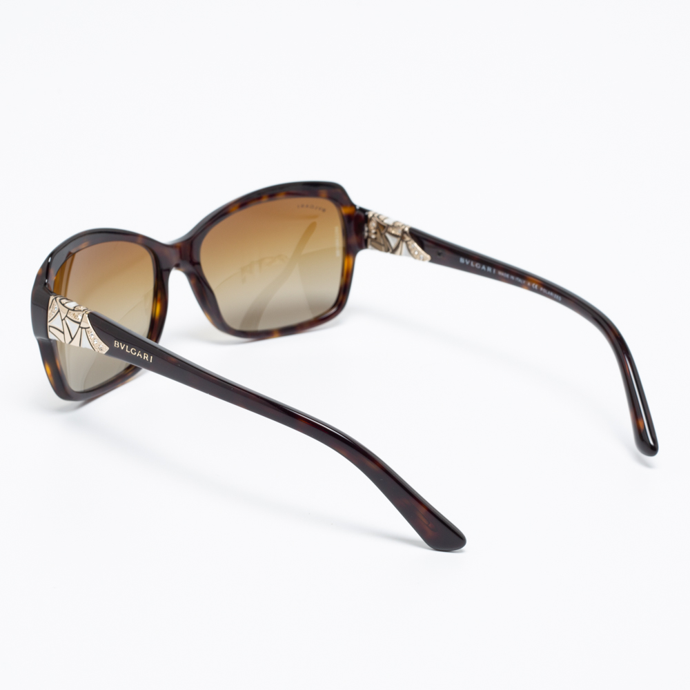 

Bvlgari Havana Brown 8153-B Embellished Rectangle Gradient Sunglasses