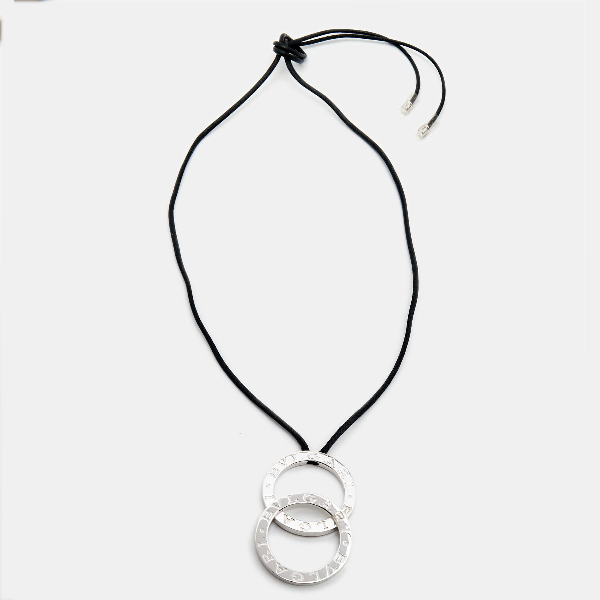 

Bvlgari Fortuna Grande Sterling Silver Pendant Black Cord Necklace