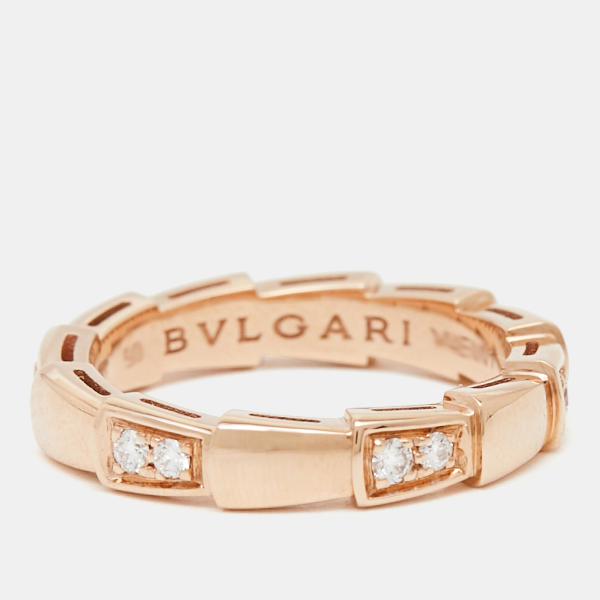 

Bvlgari Serpenti Viper Diamond 18k Rose Gold Band Ring Size