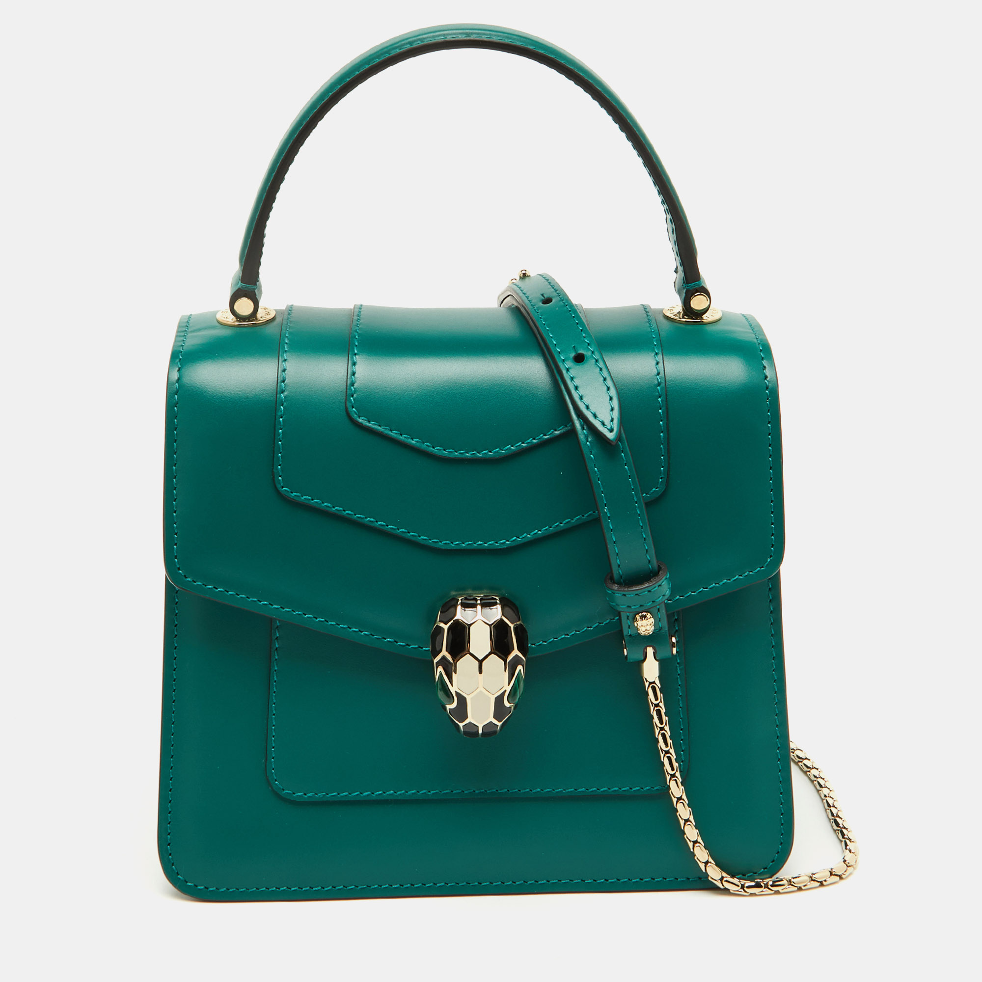 

Bvlgari Green Leather Serpenti Forever Top Handle Bag