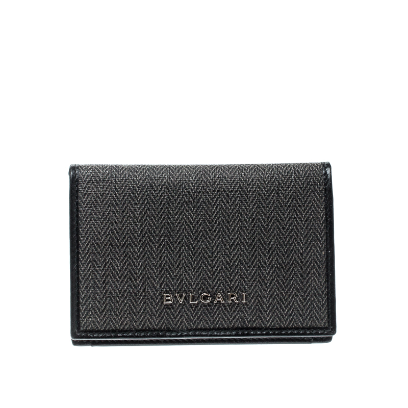 Bvlgari Grey/Black Coated Canvas Business Card Holder