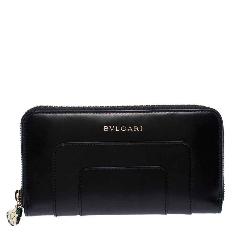 Bvlgari Black Leather Serpenti Forever Zip Around Wallet