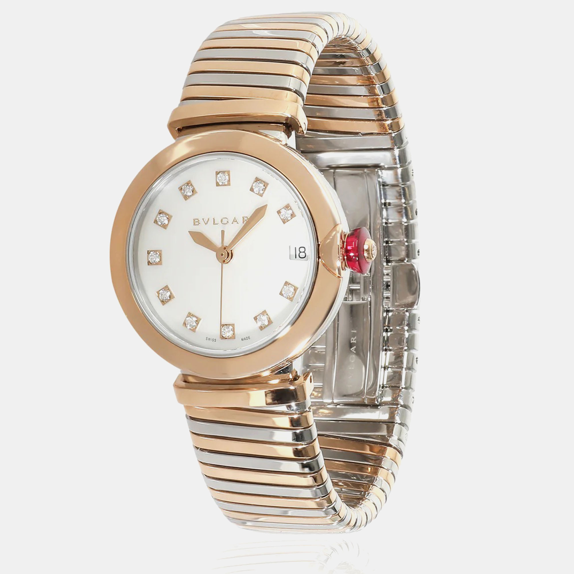 

Bvlgari White 18k Rose Gold Stainless Steel Lvcea 102954 Automatic Women's Wristwatch 33 mm