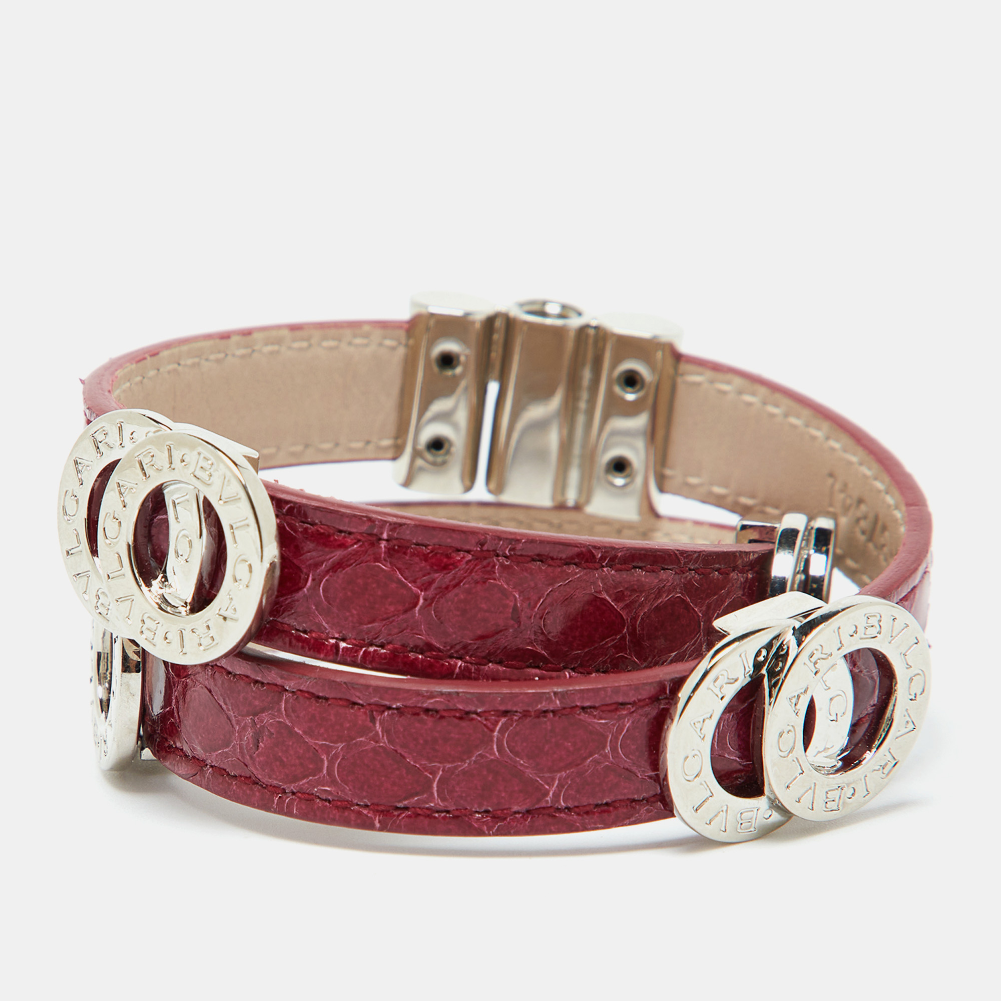 

Bvlgari Bvlgari Red Snakeskin Leather Silver Tone Double Wrap Bracelet