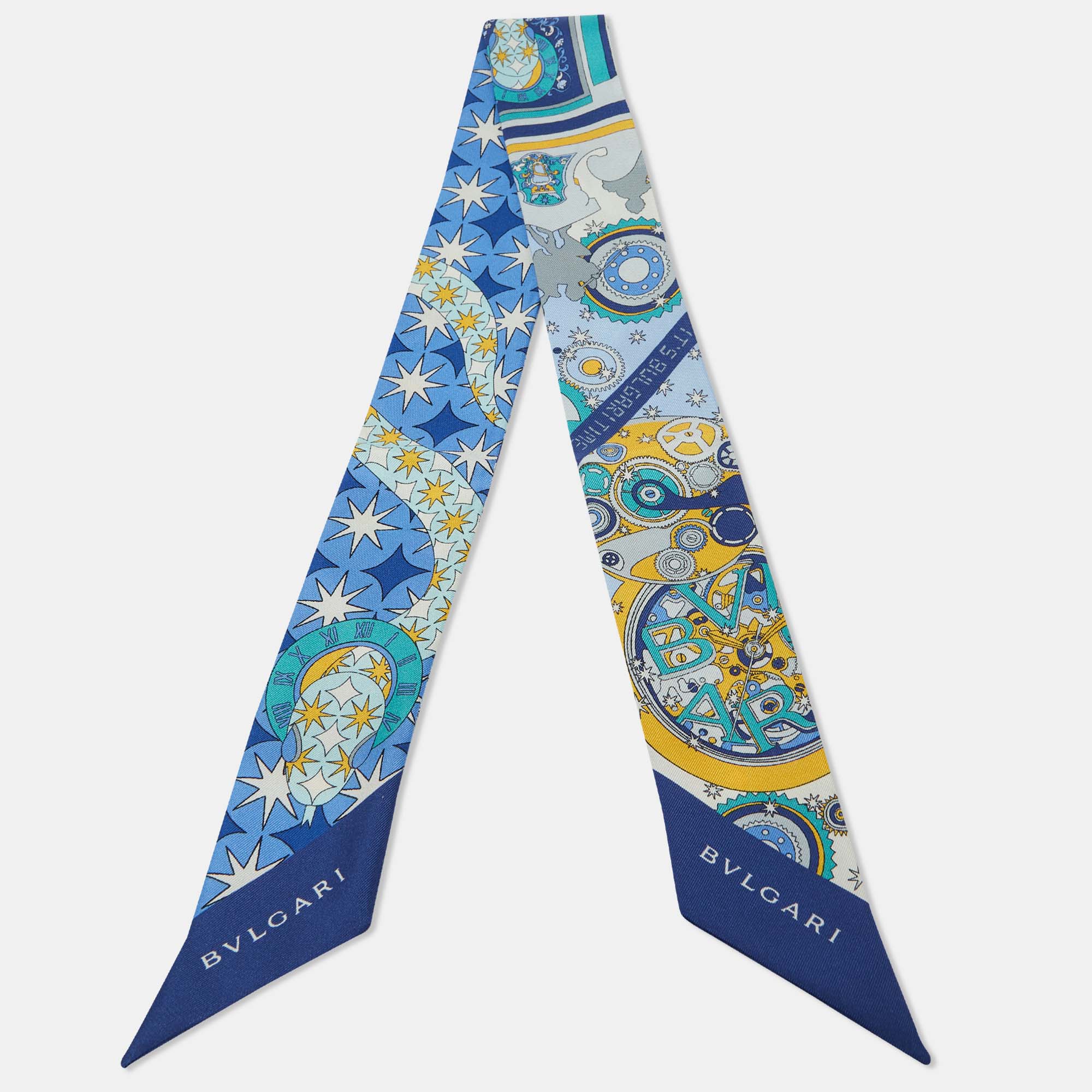 

Bvlgari Blue Bvlgari Time Print Silk Mini Shelley Scarf