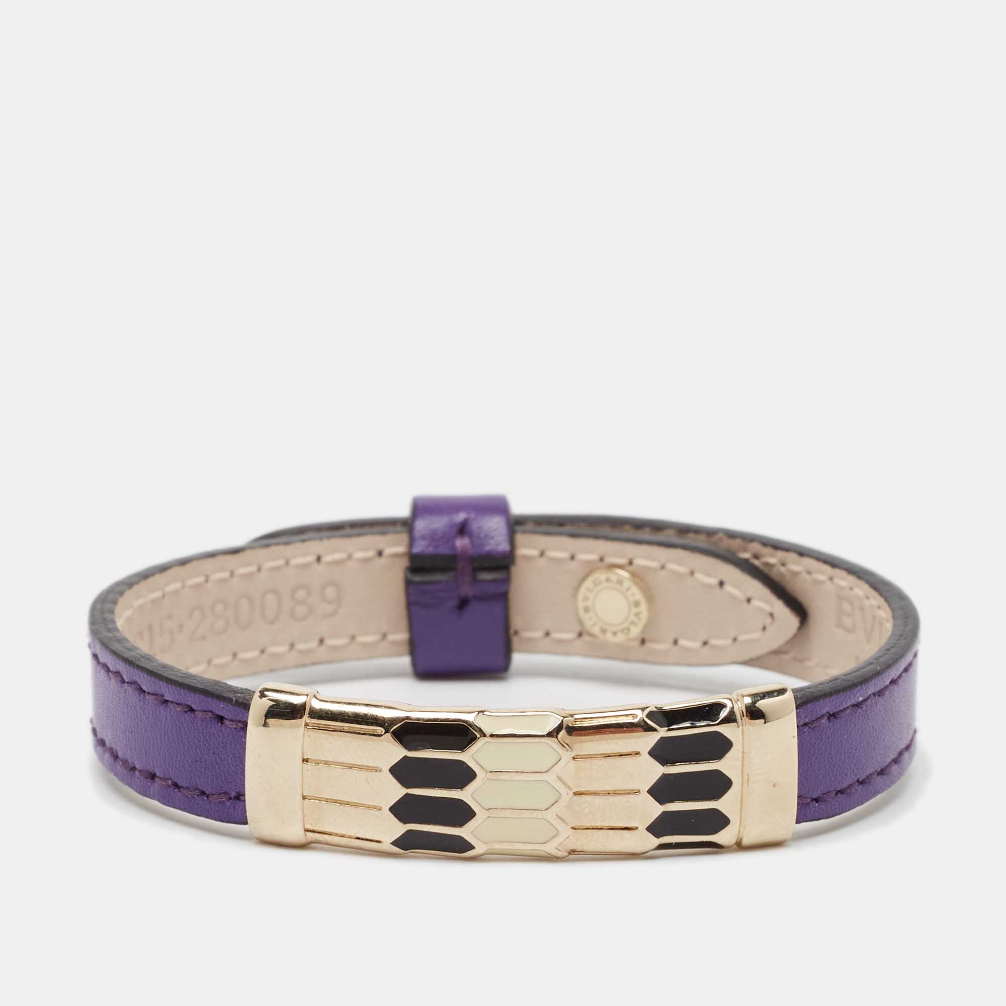 

Bvlgari Scaglie Enamel Purple Leather Gold Plated Bracelet