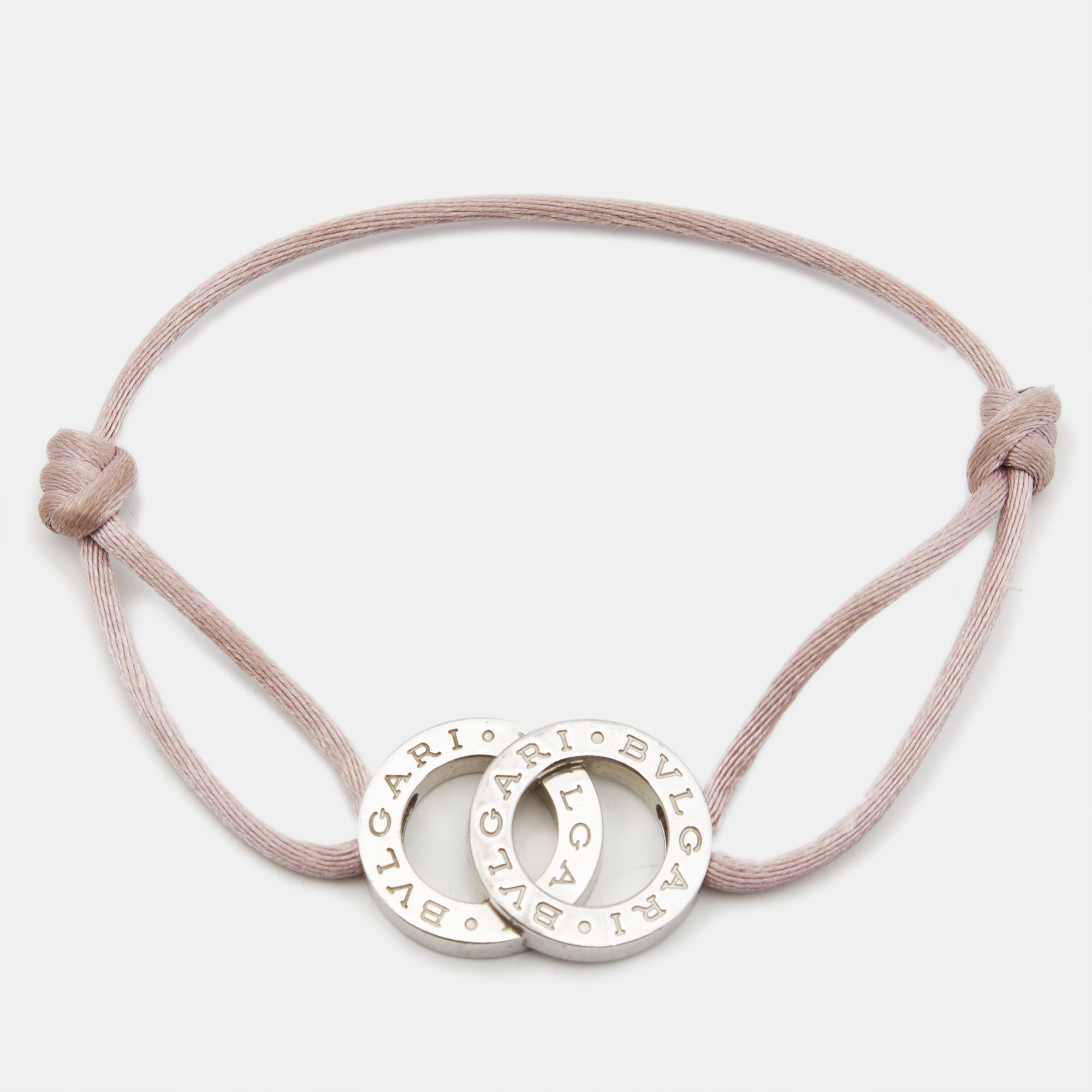 

Bvlgari Fortuna Interlocking Circles Sterling Silver Pink Cord Bracelet