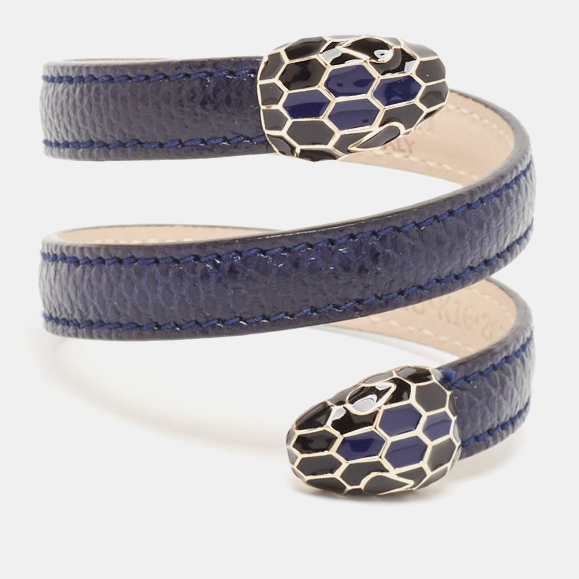 

Bvlgari Serpenti Forever Navy Blue Leather Multi-Coiled Enamel Gold Tone Bracelet