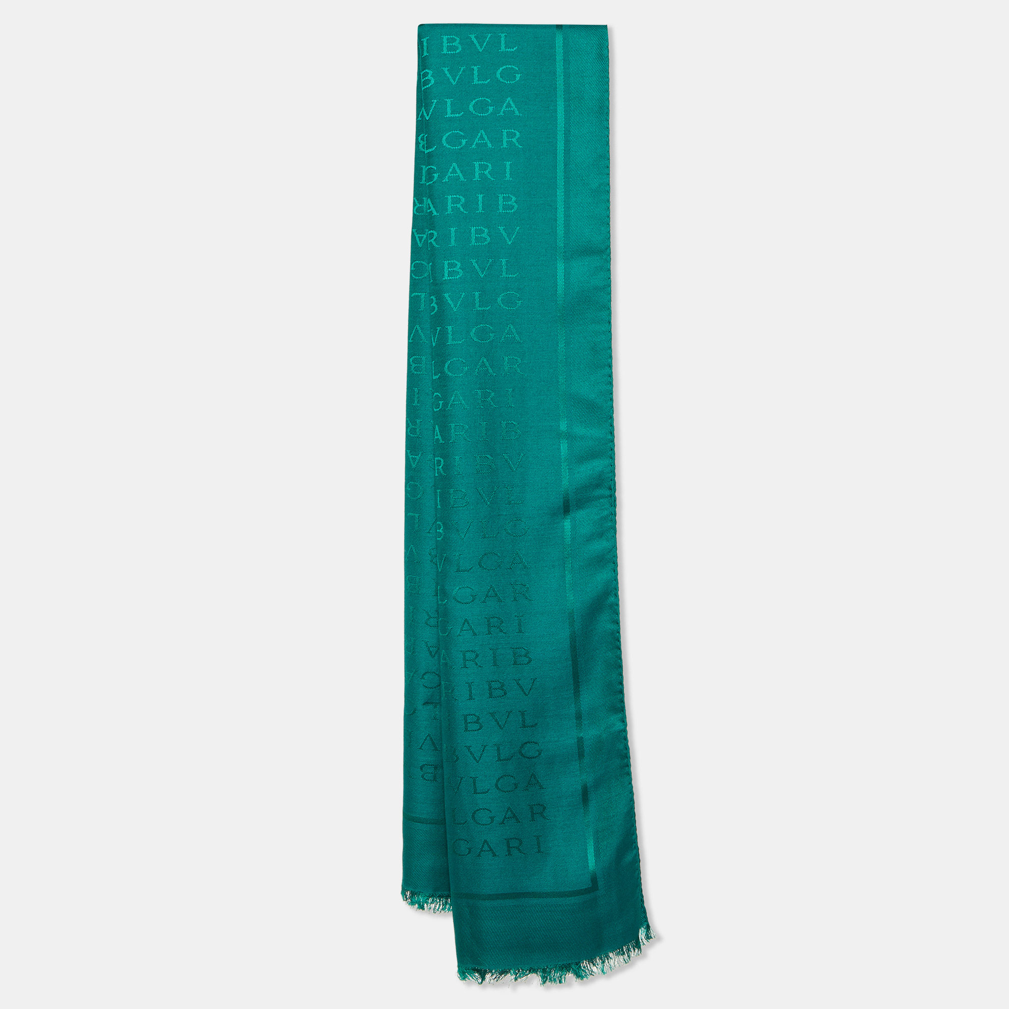 

Bvlgari Green Logomania Stole Silk/Wool Shawl